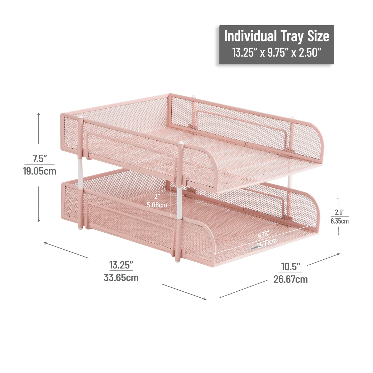 Mind Reader 2-Piece Stackable Metal Mesh Letter Tray, Desktop File Organizer, Document Holder, Magazine Storage, Pink