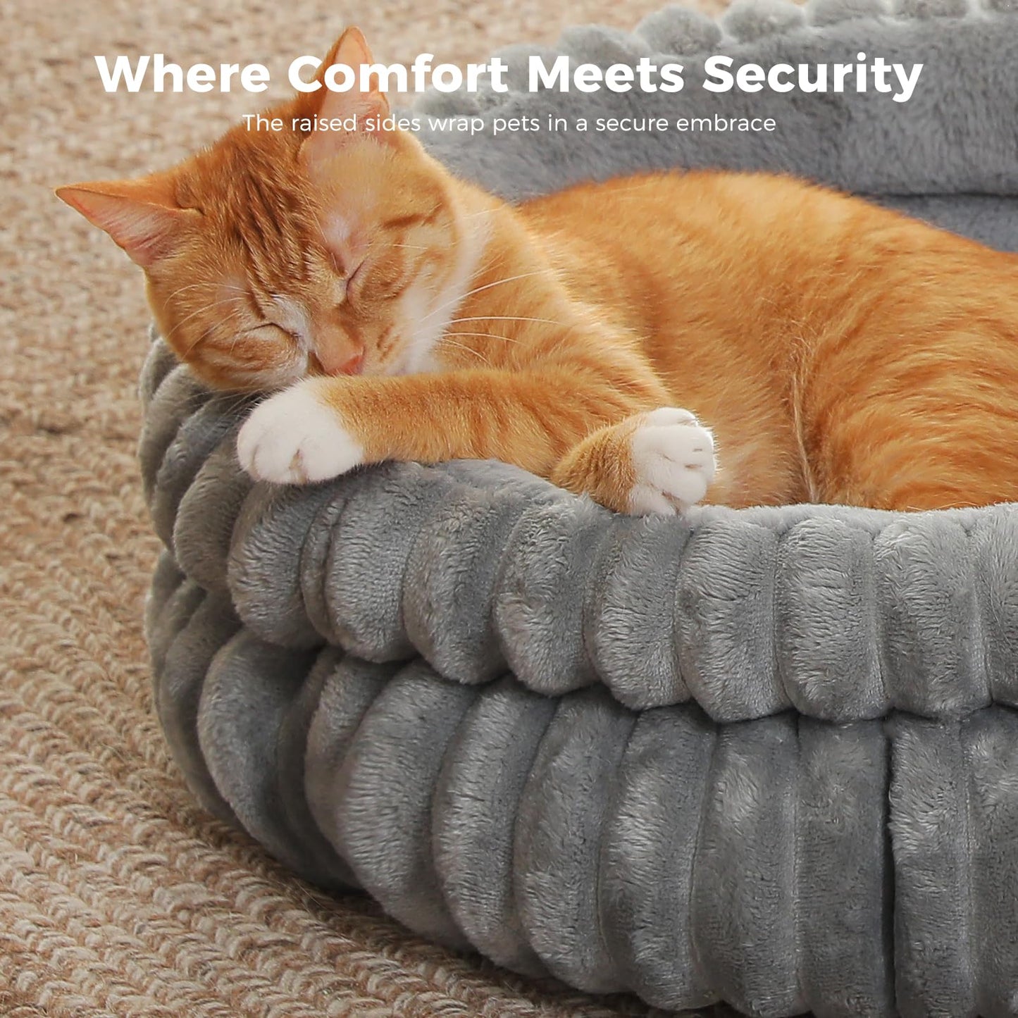 PAWZ Road Cat Bed for Indoor Cat, Washable Pet Bed with Reversible Cushion, Anti-Slip Bottom and Non-Shedding Fabric, Round Cat Bed Cave for Kittens, Grey