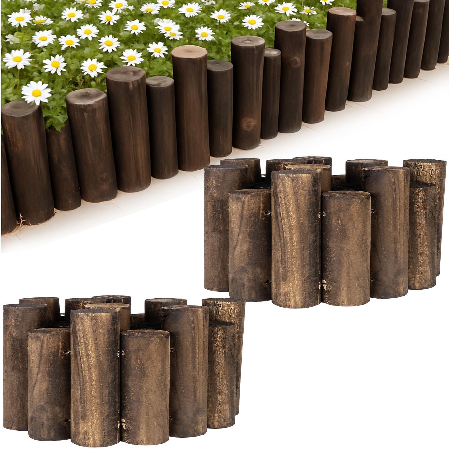 Wood Garden Edging, Flexible Freestanding Pine Fence for Garden Borders, Flower Beds, Pathways, Patios & Landscaping, Reusable Outdoor Border Edging, 6.9” H x 3 ft L Each (2 Pack)