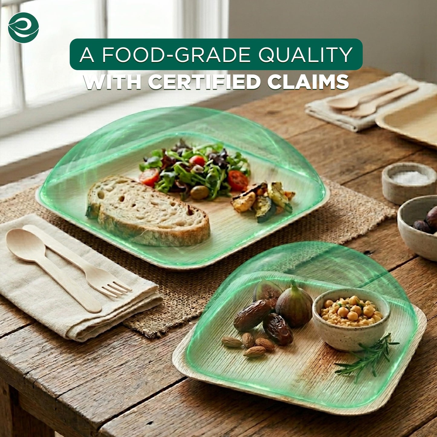 ECO SOUL 100% Compostable 10 Inch & 7 Inch Palm Leaf Plates [50-Pack] I Premium Disposable Plates Set I Heavy Duty Eco-Friendly Bamboo Plates Like I Biodegradable Party Plates Pack (100)