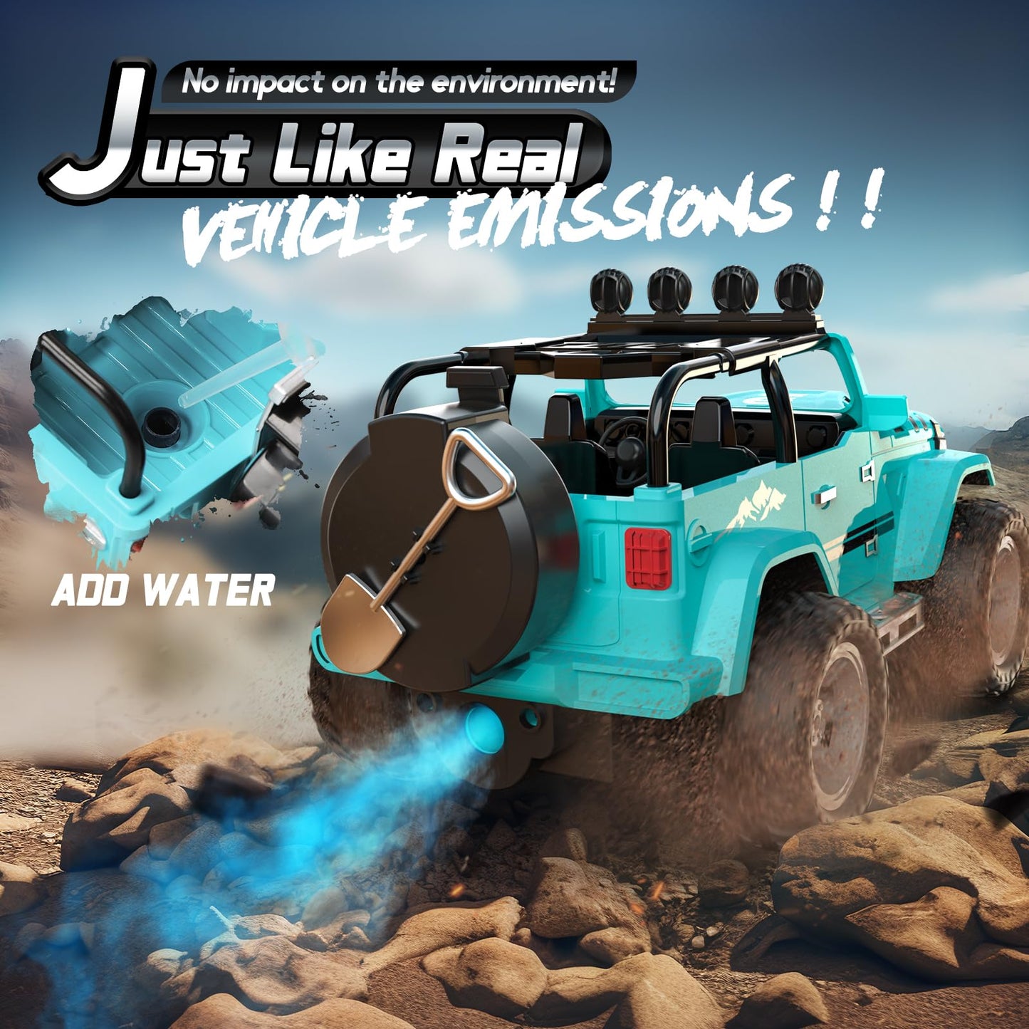 DEERC Jeep RC Car W/Spray Function, Remote Control Car W/Fog Mist, 1:16 Off-Road Truck W/ 2 Batteries, LED Lights& Sound, 50+ Min Play, 2.4Ghz All Terrain SUV Electric Vehicle Toy for Boys Adults