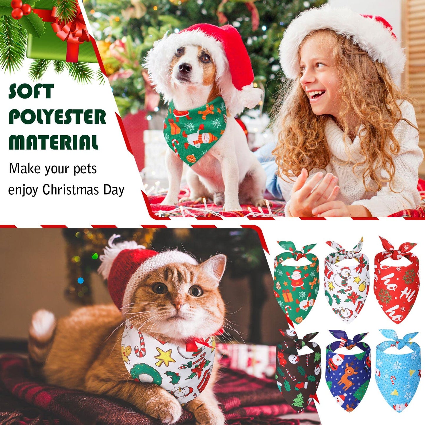 Kigeli 50 Pieces Christmas Dog Bandanas Bulk Dog Kerchief Set Bibs Triangle Scarf Bandanas with Christmas Patterns for Pet Party Costume Accessories Decoration(25.6 x 17.7 x 17.7 Inch)