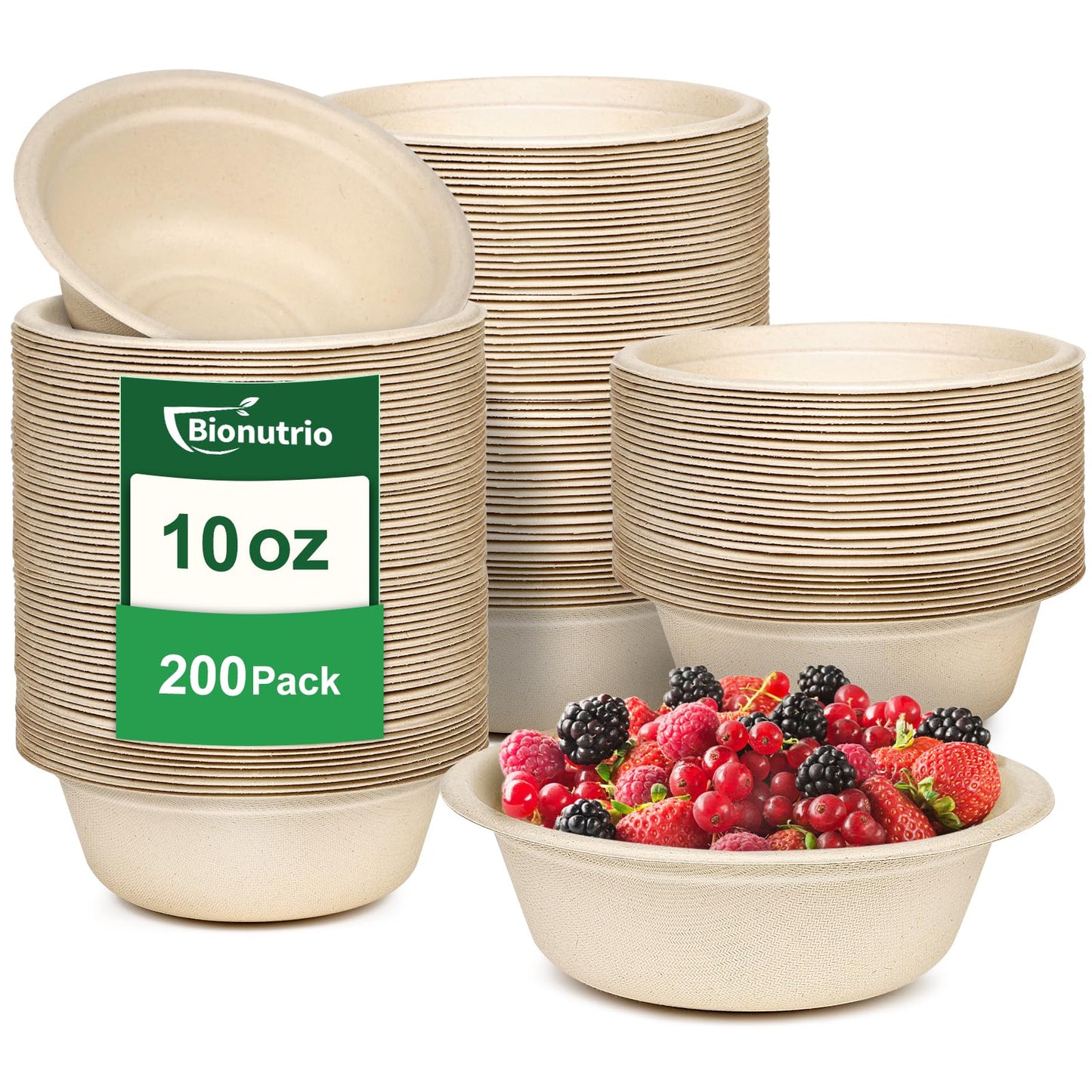 Bionutrio 10oz Paper Bowls, 200 Pack Bowls Disposable Heavy Duty