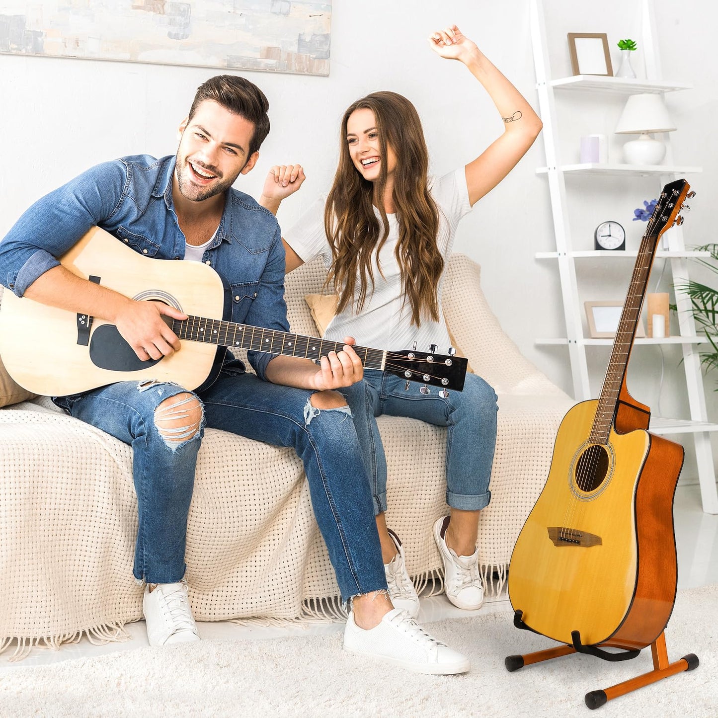 Guitar Stand,Acoustic Guitar Stand,Wood Classical Electric Guitar Stand,Foldable Bass Guitar Stand,Guitar Accessories also fit Bass,Violin,Ukulele(Rosewood)