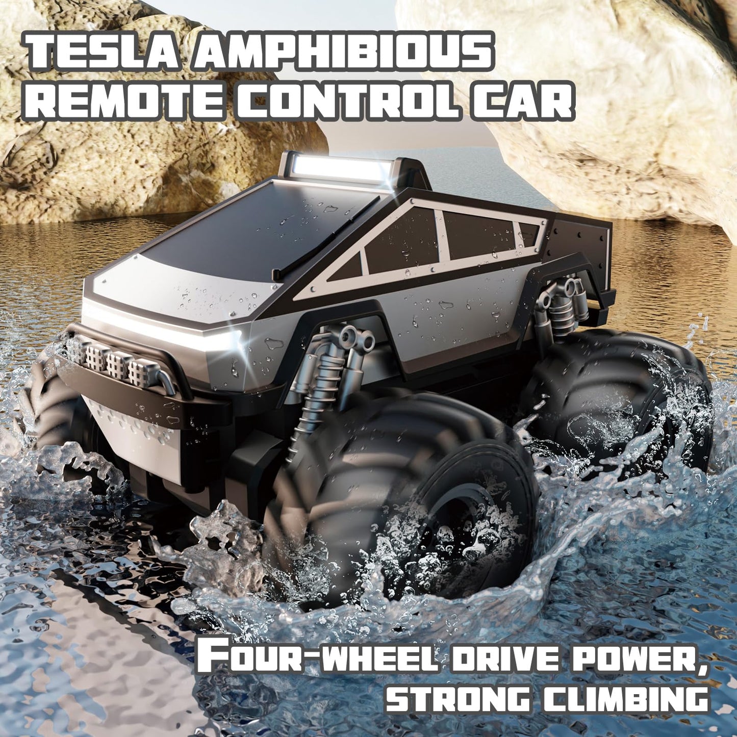 RC Car,Amphibious Remote Control Car Waterproof Monster Truck,4WD All Terrain Off-Road 2.4GHZ Vehicles,1:16Scale Hobby Monster Truck Toys,RC Rock Crawler for Boys Girls Kids Age 6 7 8 9 10+(Grey)