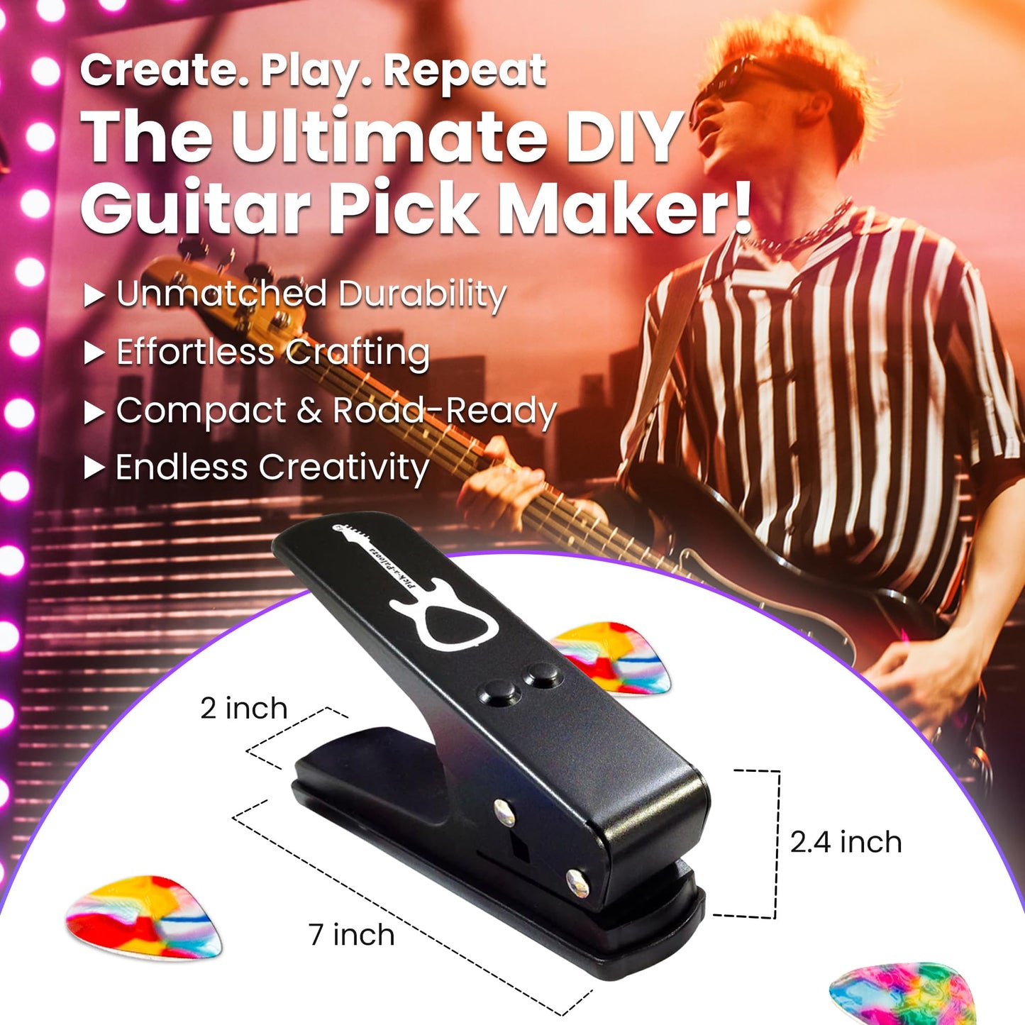 Pick-a-Palooza® DIY Guitar Pick Punch Mega Gift Pack - Premium Guitar Pick Maker - Black