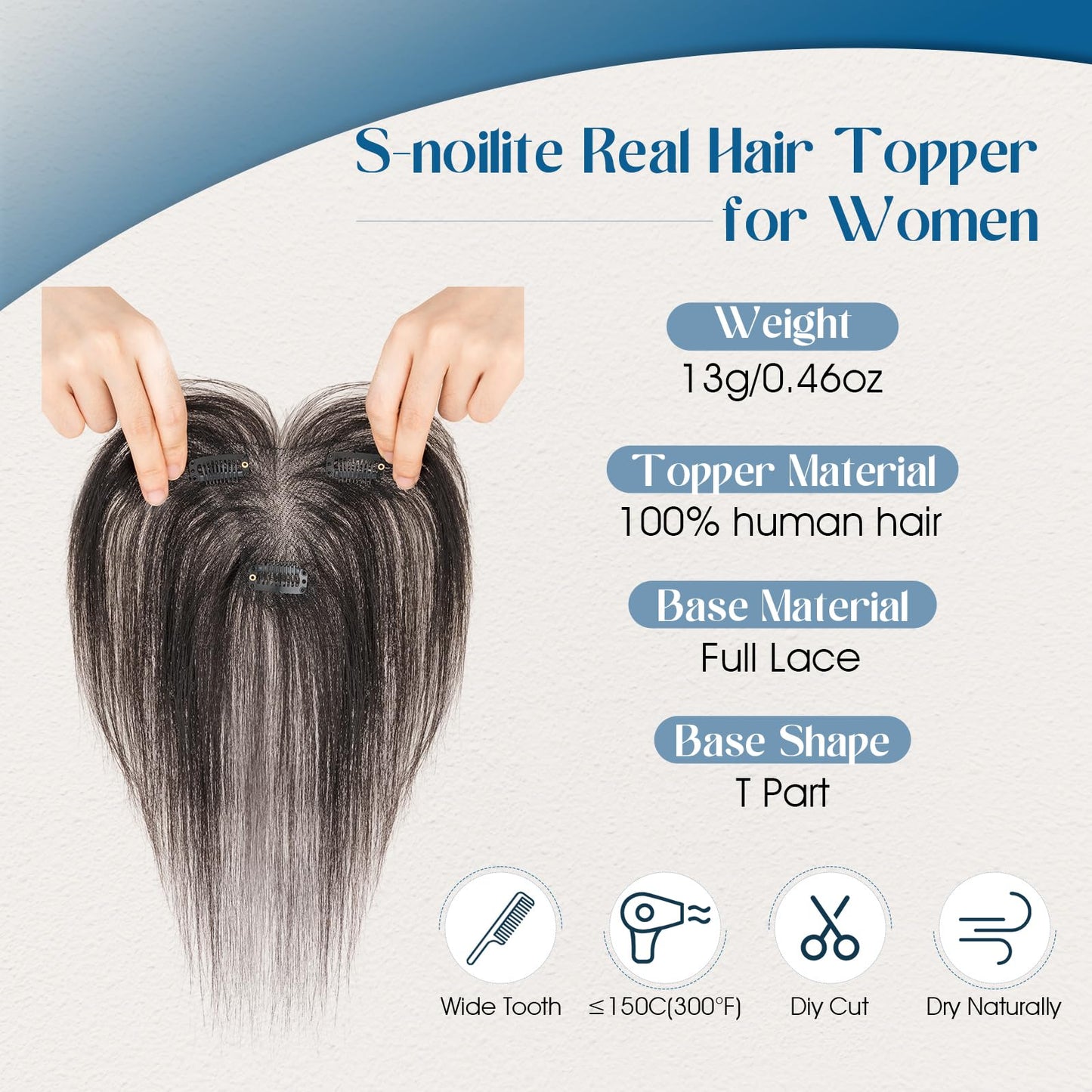 S-noilite Clip in Air Bangs Hair Topper Human Hair Bangs Clip for Women, T-part Lace Base Real Hair Topper Hair Piece for Daily Wear(Air Bangs,Natural Black)