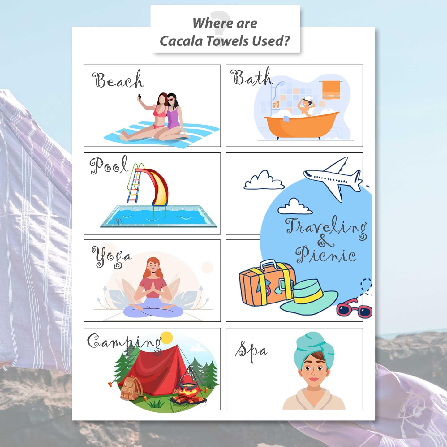 CACALA Pure Series Turkish Bath Towels – Traditional Peshtemal Design for Bathrooms, Beach, Sauna – 100% Natural Cotton, Ultra-Soft, Fast-Drying, Absorbent – Warm, Rich Colors with Stripes Aqua