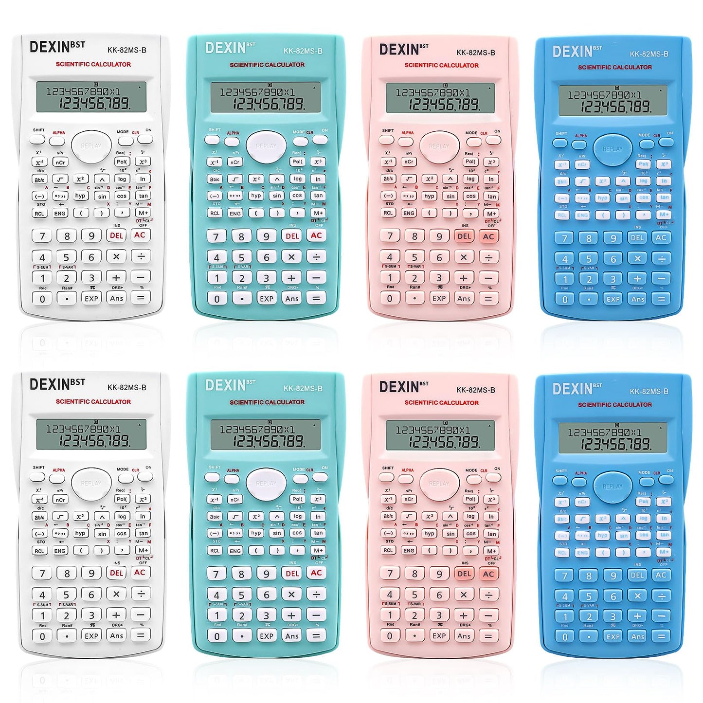 8 Pack Scientific Calculators with 2-Line LCD Display, Functions Non-Graphing Engineering Math Calculator Class Set for School, Financial Students Office Business (Pink/Blue/Green/White)