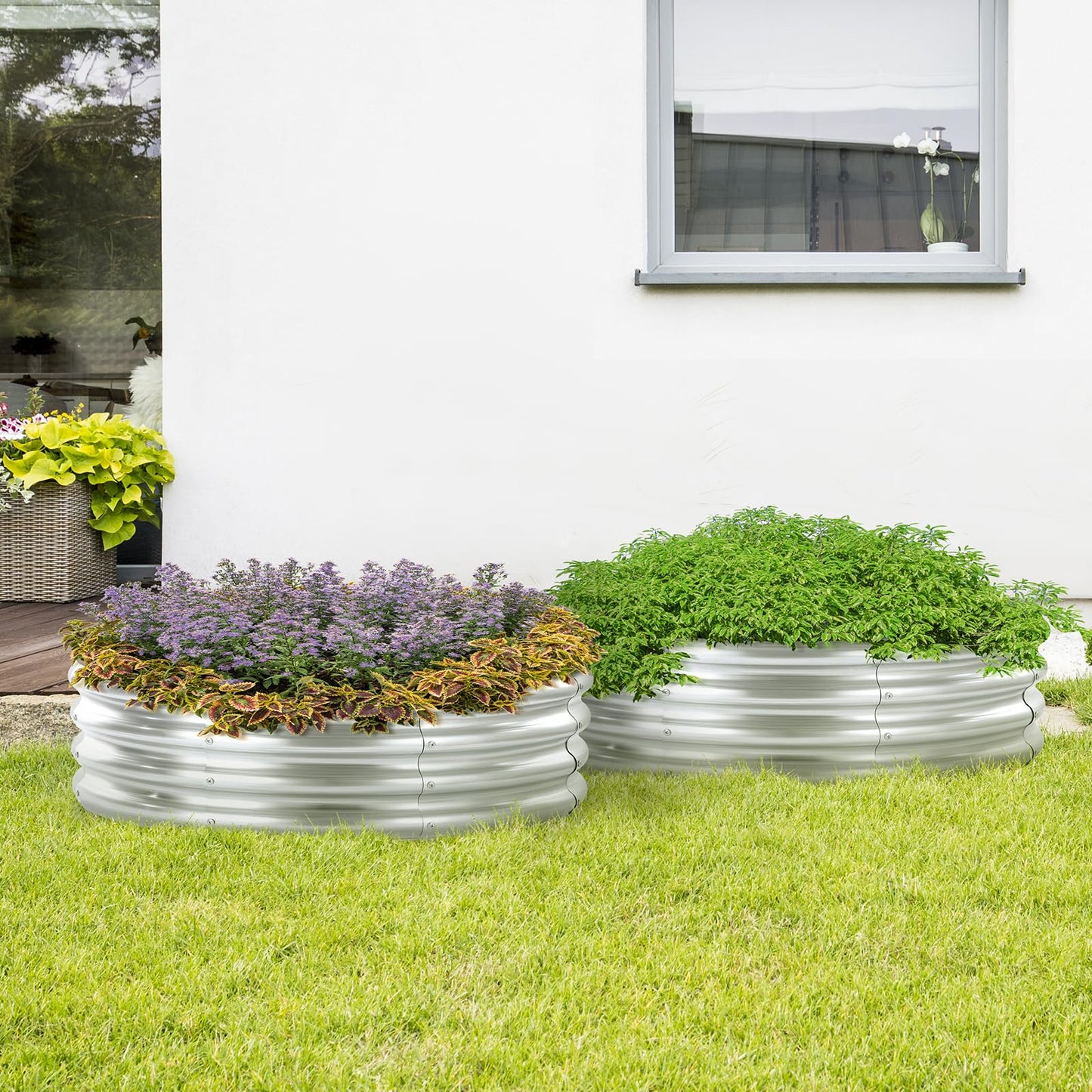 Galvanized Raised Garden Bed, 5x5x1ft Round Garden Bed Outdoor, Metal Planter Boxes for for Vegetables, Flower, Herb