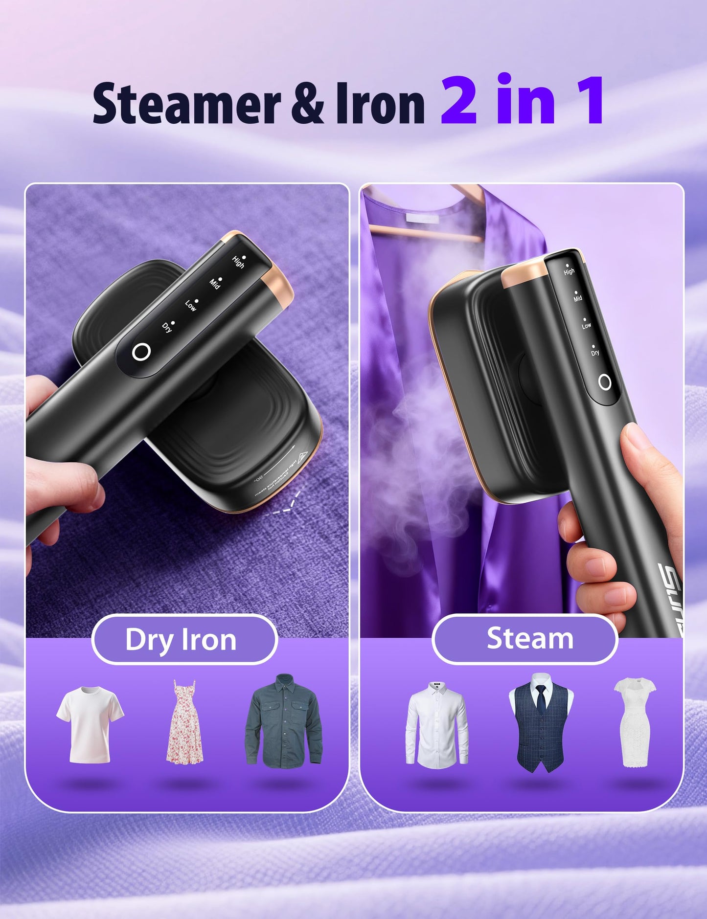 Steamer for Clothes Portable Handheld Garment Steamer,15s Fast Heat-up,180ml Tank,Steamer Ironing Gloves,35 Minutes of Continuous Ironing for Travel and Home(Black)