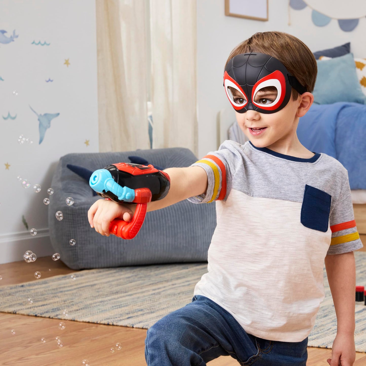 Marvel Spidey and His Amazing Friends Water-Webs Miles “Spin” Morales Electronic Bubble Slinger Role Play Set with Mask, Super Hero Toys for Kids, Ages 3+ (Amazon Exclusive)