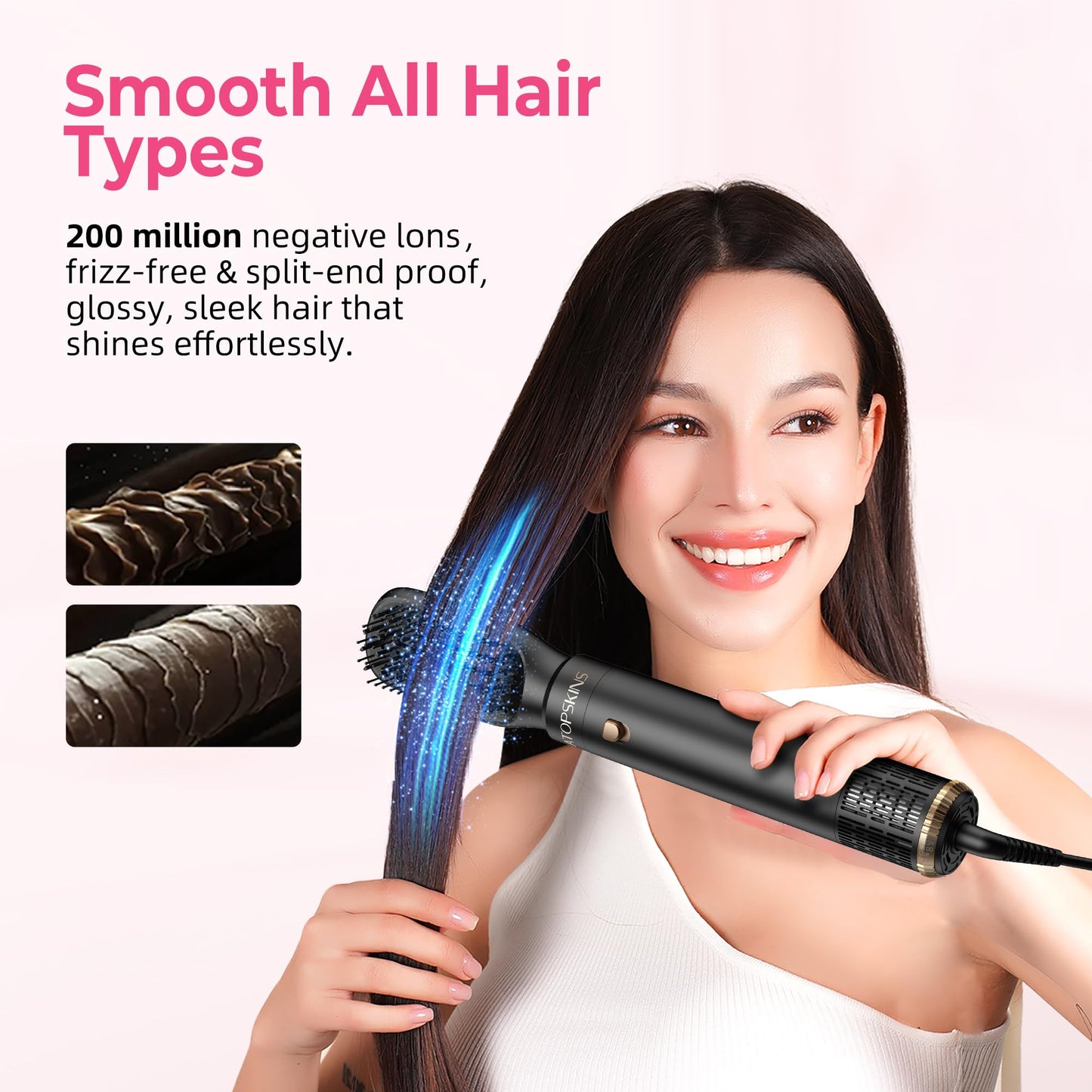 Atopskins Hair Dryer Brush 6-in-1, Blow Dryer Brush Fast Drying, Wrap Curling Iron Frizz-Free with Negative Ionic 3 Temperature Hot Air Styler Straightener, Volumizer, Gift for Women (Black)