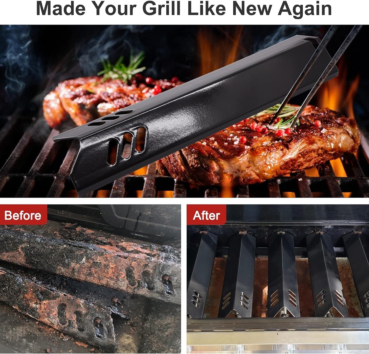 Criditpid Porcelain BBQ Heat Shields Replacment for Dyna-Glo DGB610SSP DGH483CRP DGF493BNP DGF510SBP, 15 inch Grill Heat Tent Plates for Outdoor Gourmet GR2205720-OG-00 GR2205723-OG-00.(6 Pack)