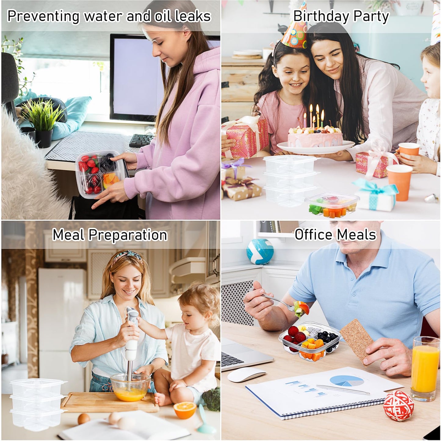 50 Pack Reusable Lunchable Containers with Lids, 4 Compartment Snack Containers Clear Plastic Snack Pack Container for Kids Adults Meal Prep, Food, Snacks, Lunch, Grab and Go