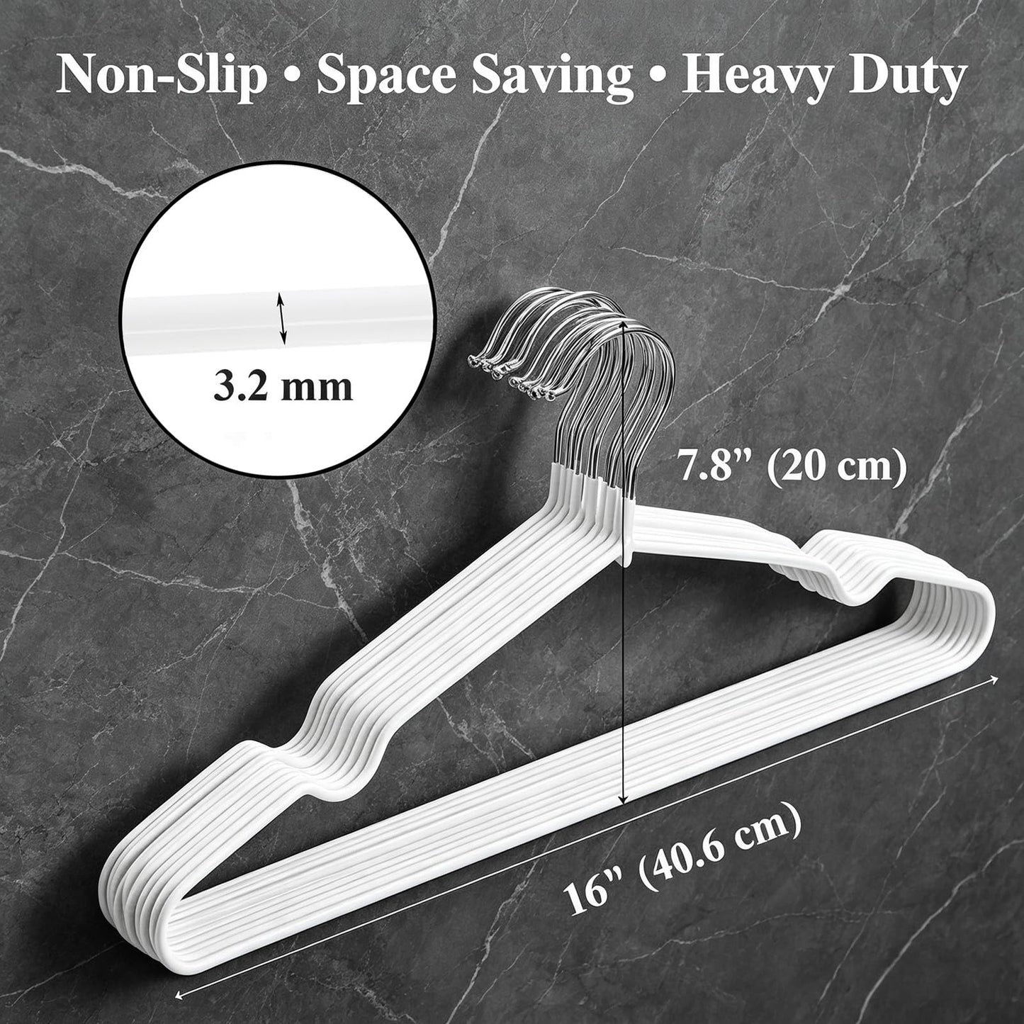 Tosnail 50 Pack Stainless Steel Wire Metal Hangers, 16-Inch Non-Slip Clothes Hangers Space Saving Closet Organizer, White