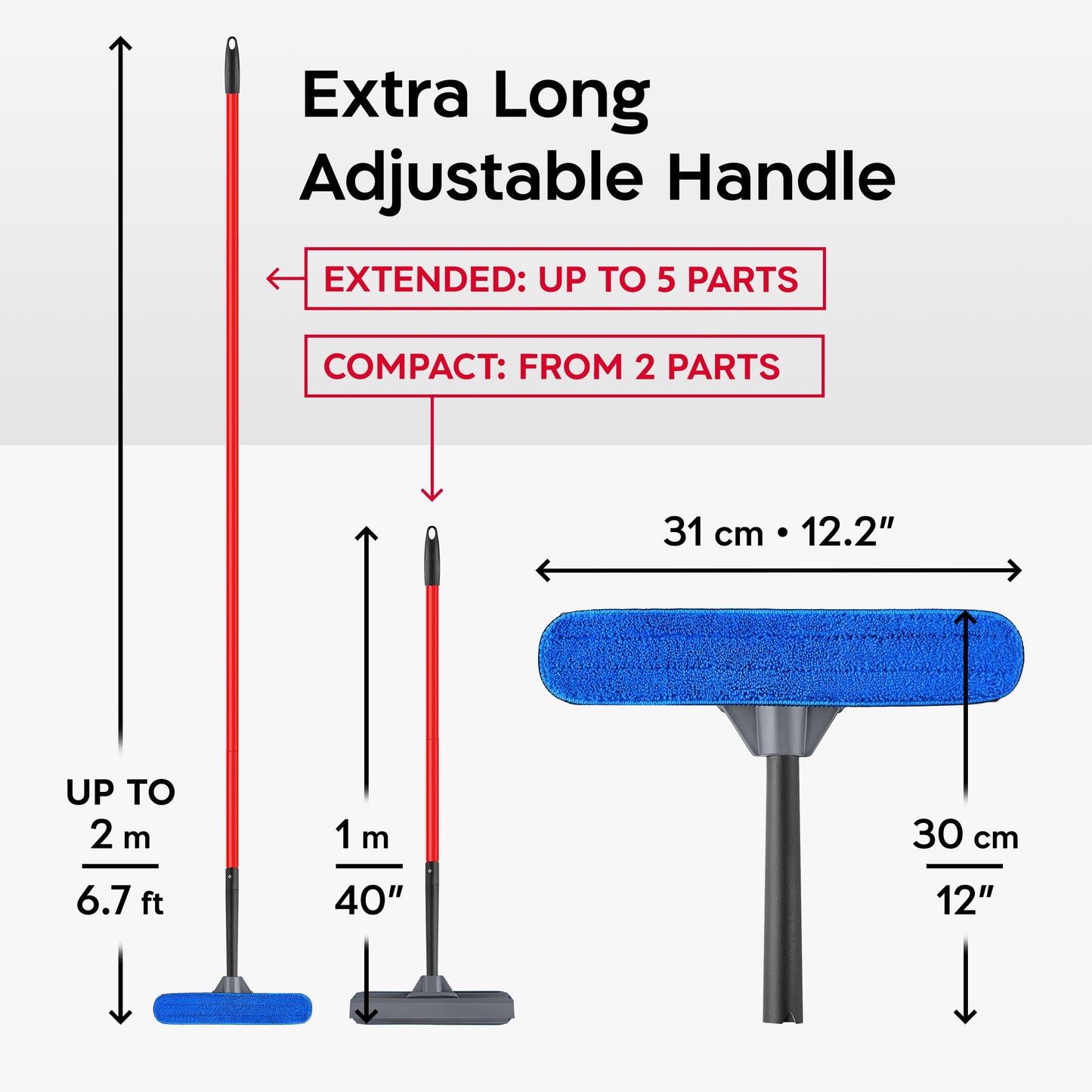 Tyroler 2-in-1 High Window Cleaning Tool | Window Squeegee Extendable with 30-205CM 5 Part Handle | Perfect Window Cleaning & Washing Kit (Gray)