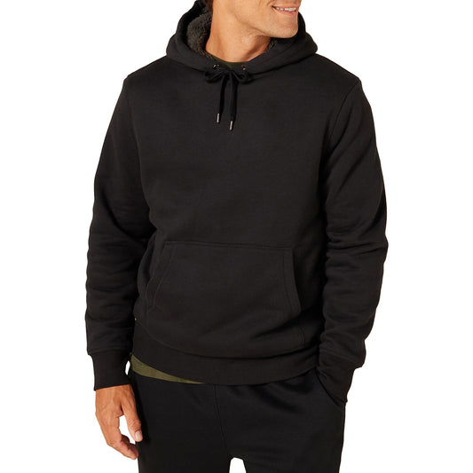 Amazon Essentials Men's Sherpa-Lined Pullover Hoodie Sweatshirt, Black, Small