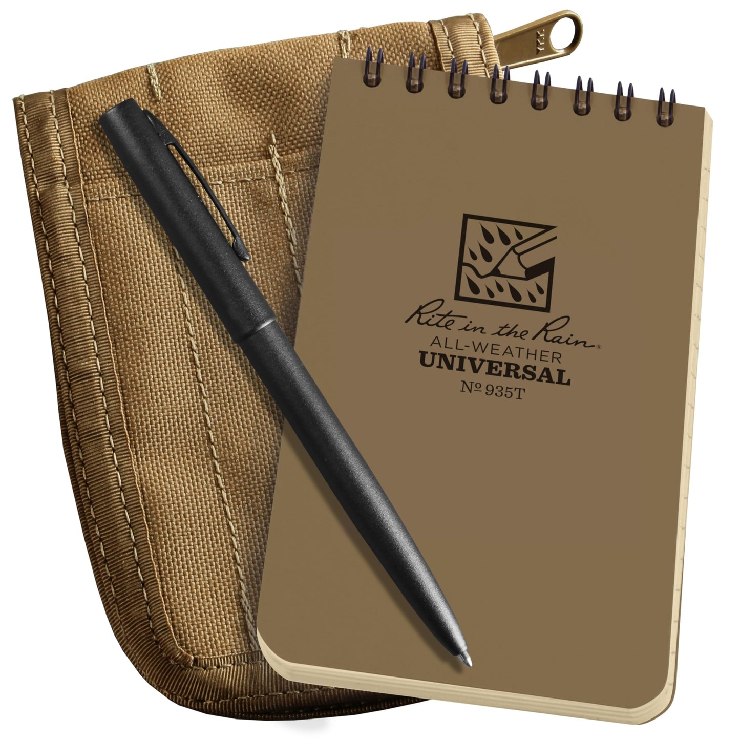 Rite in the Rain Weatherproof 3" x 5" Top-Spiral Notebook Kit: Tan Cordura Fabric Cover, 3" x 5" Tan Notebook, and an Weatherproof Pen (No. 935T-KIT)