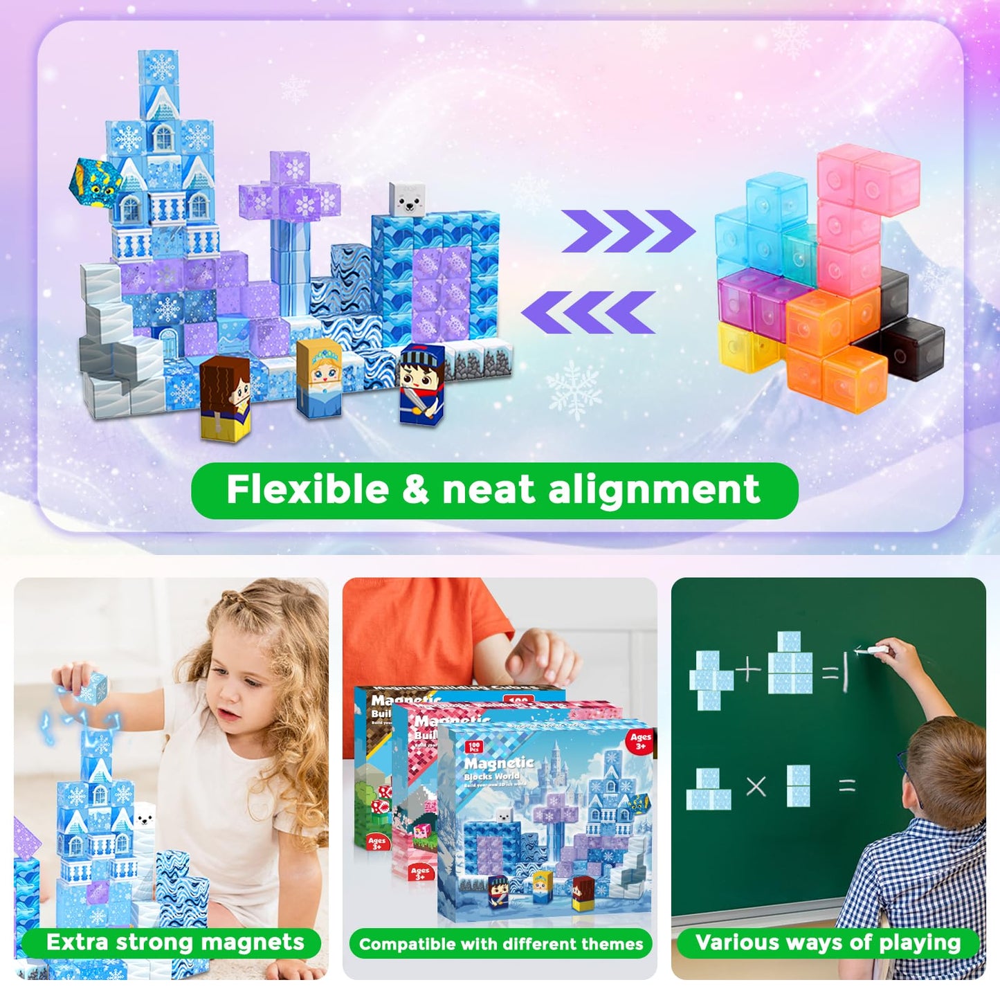Magneverse Transparent Magnetic Blocks - 100 PCS Blue Castle Magnetic Building Cubes Toys for Toddler Christmas Birthday Gifts - Montessori Sensory Learning Toys for 3 4 9 10 Year Old Boys & Girls