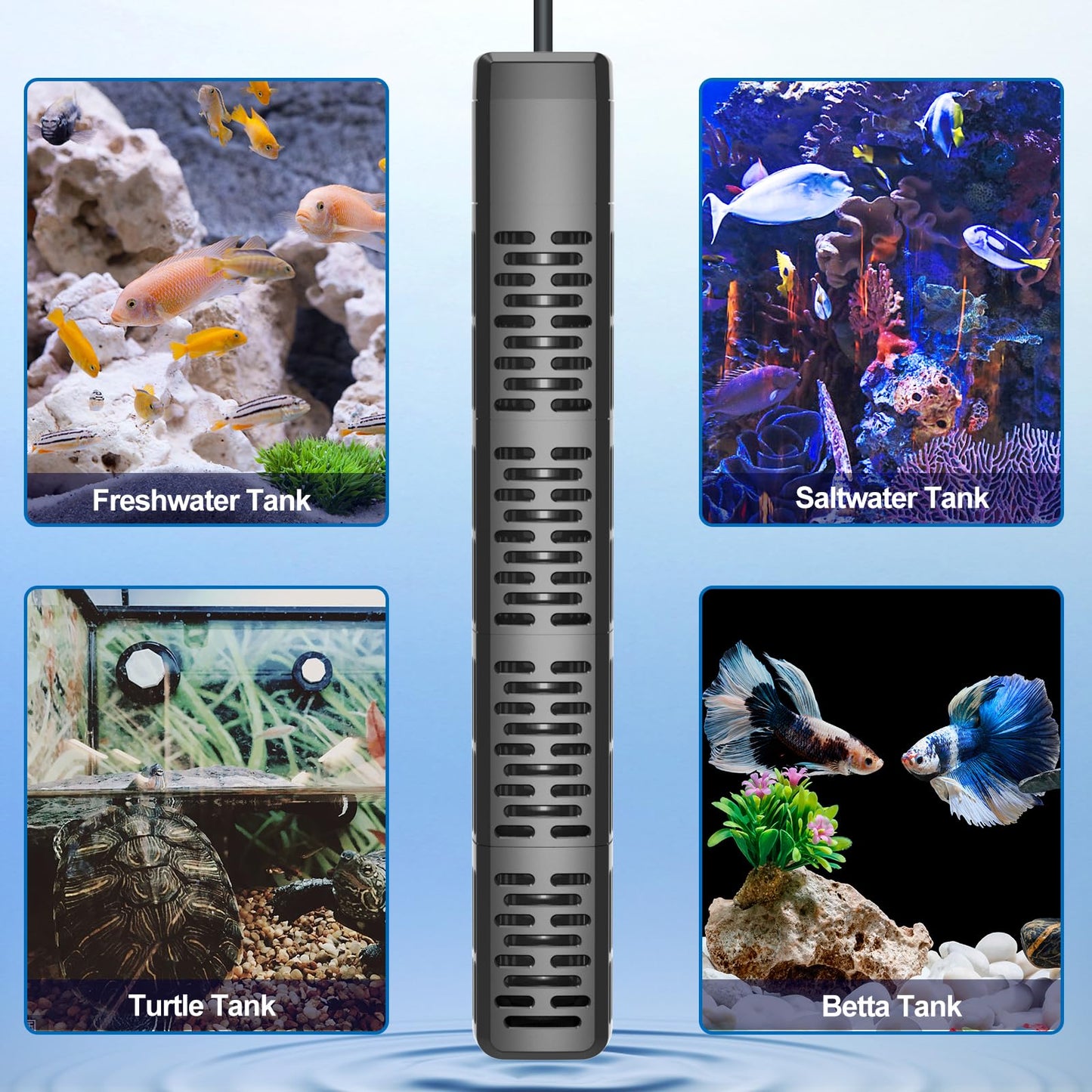 HiTauing Aquarium Heater, Upgraded 300W/500W Fish Tank Heater with Intelligent Leaving Water Automatically Stop Heating and Advanced Temperature Control System, Suitable for Saltwater and Freshwater