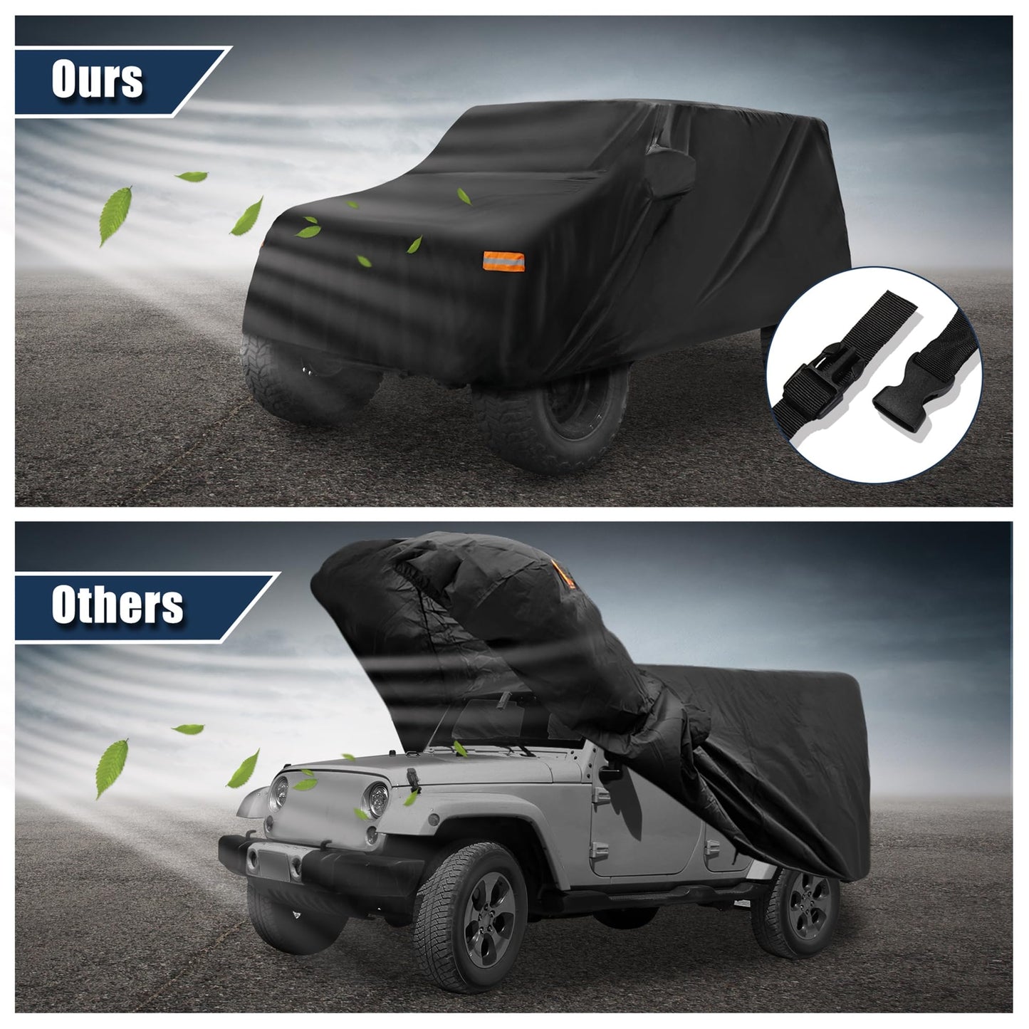 X AUTOHAUX SUV Car Cover Fit for Jeep Wrangler JK JL 2 Door 2007-2021 Outdoor Waterproof Sun Rain Dust Wind Snow Protection 210D Oxford Black