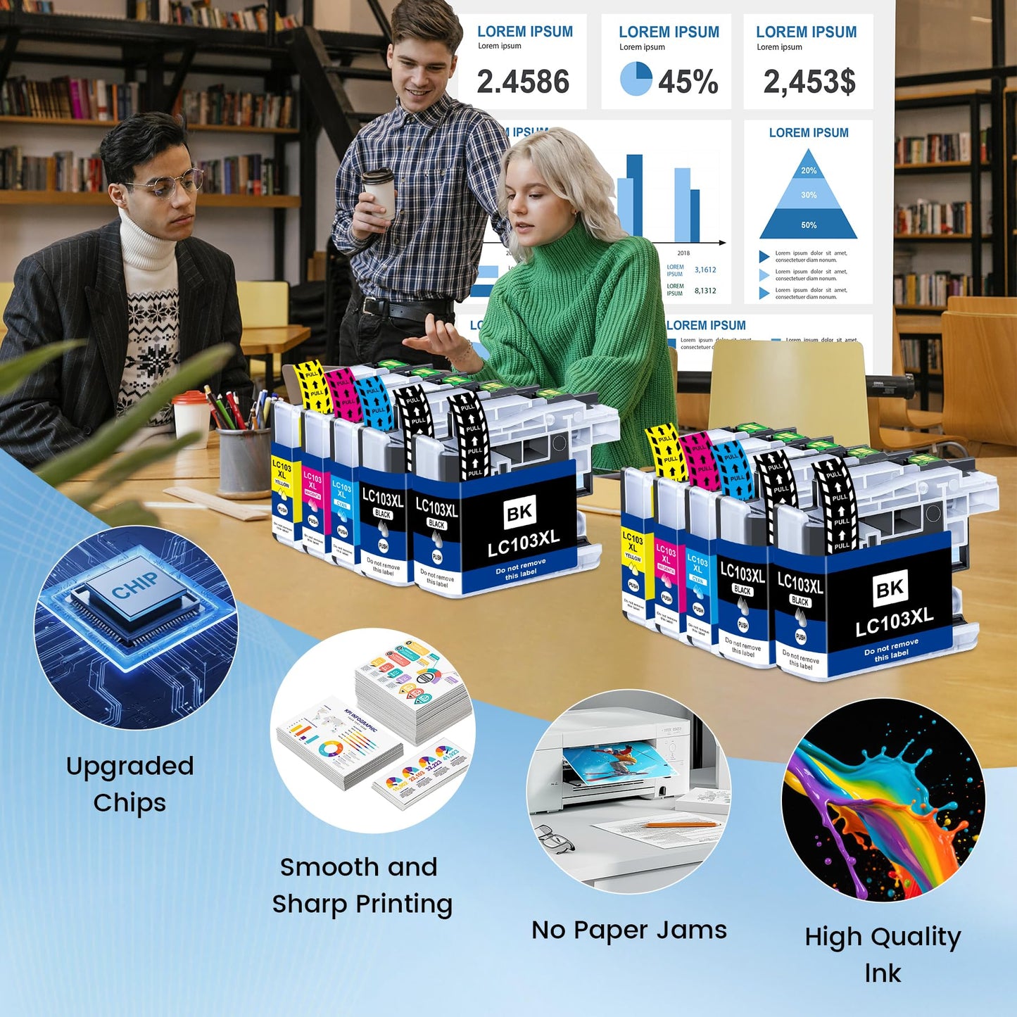 Compatible LC103 Ink Cartridges Combo Pack High Yield Replacement for Brother LC103 103XL Ink Cartridges for DCP-J152W MFC-J245 J285DW J450DW J470DW J475DW Printer (10-Pack, 4BK/2C/2M/2Y)