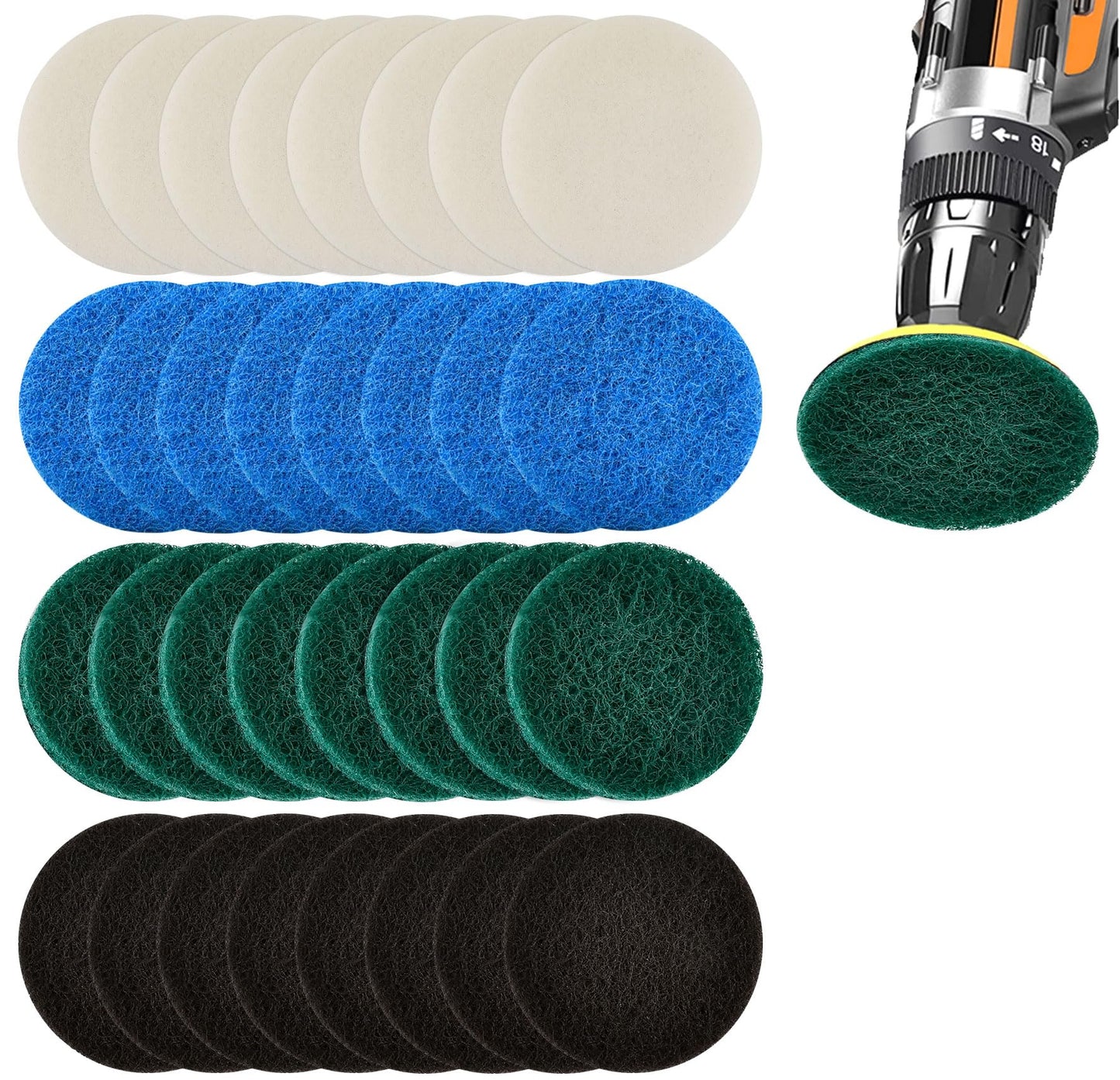 Boocalny 32pcs Electric Cleaning Brush Pad Set, 8 Foam Pads 8 Kitchen Mats 8 Performance Pads 8 Microfibre Pads, Power Scrubber Scour Replacement Pads fit for Dremel Versa Cleaning Brush