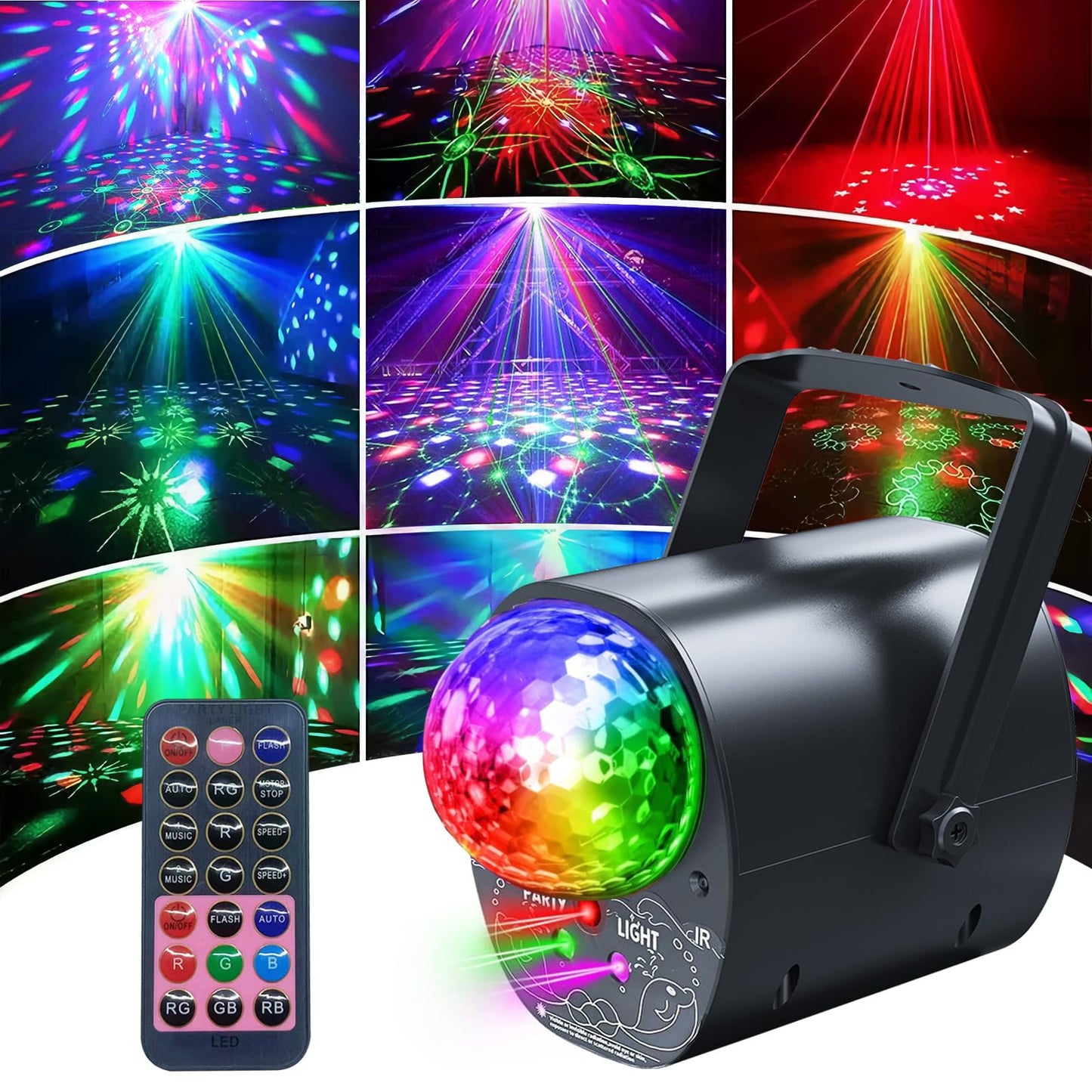 Disco Ball Lights, Party Lights, Dj Disco Lights Laser Light, Sound Activated Stage Strobe Projector with Remote Control for Pub Bar Birthday Christmas Wedding Home Party