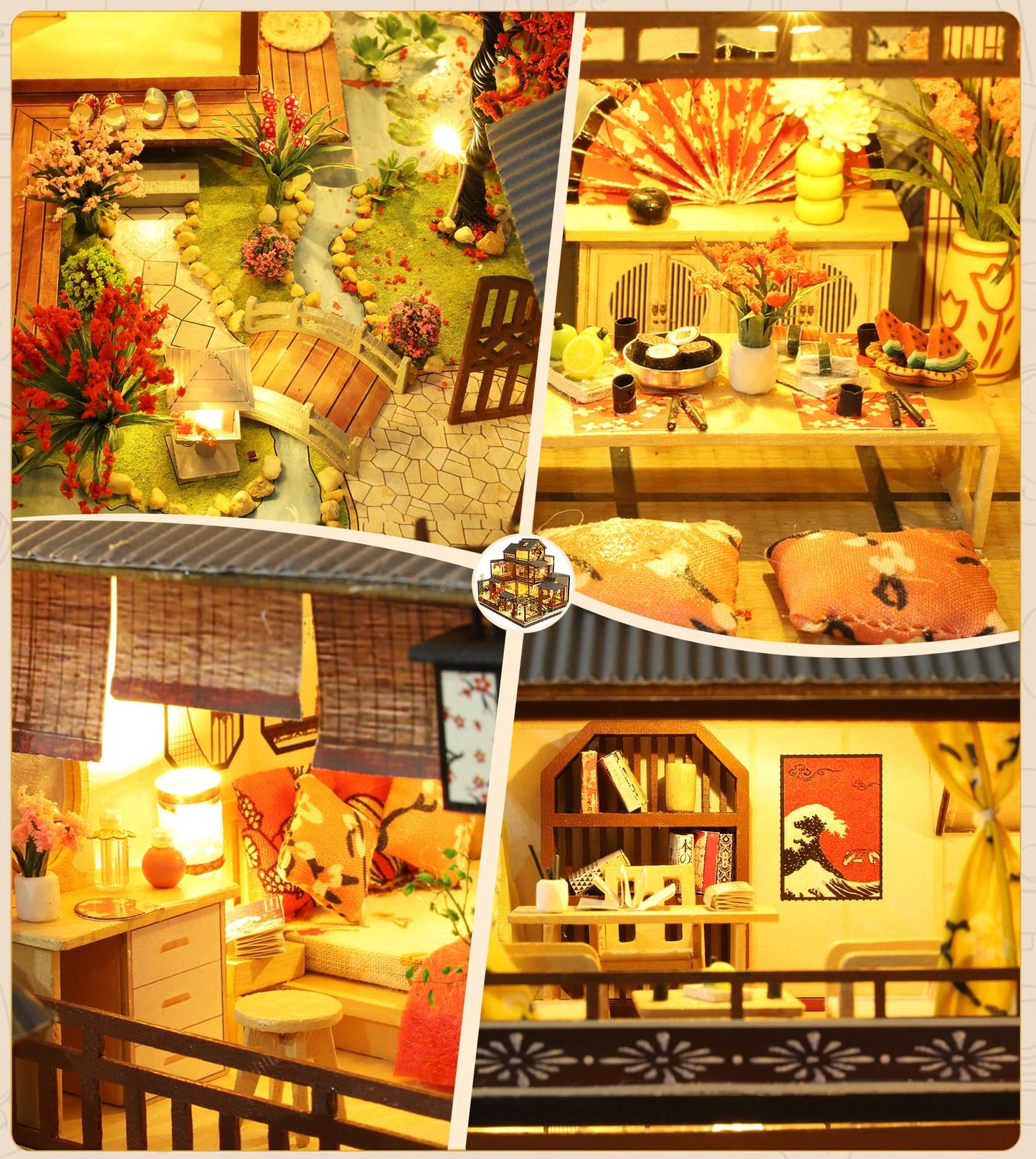 Spilay DIY Dollhouse Miniature with Wooden Furniture Kit,Handmade Mini Japanese Style Home Craft Model LED with Music Box,1:24 Scale Creative Doll House Toys for Teens Adult Idea Gift (P006)