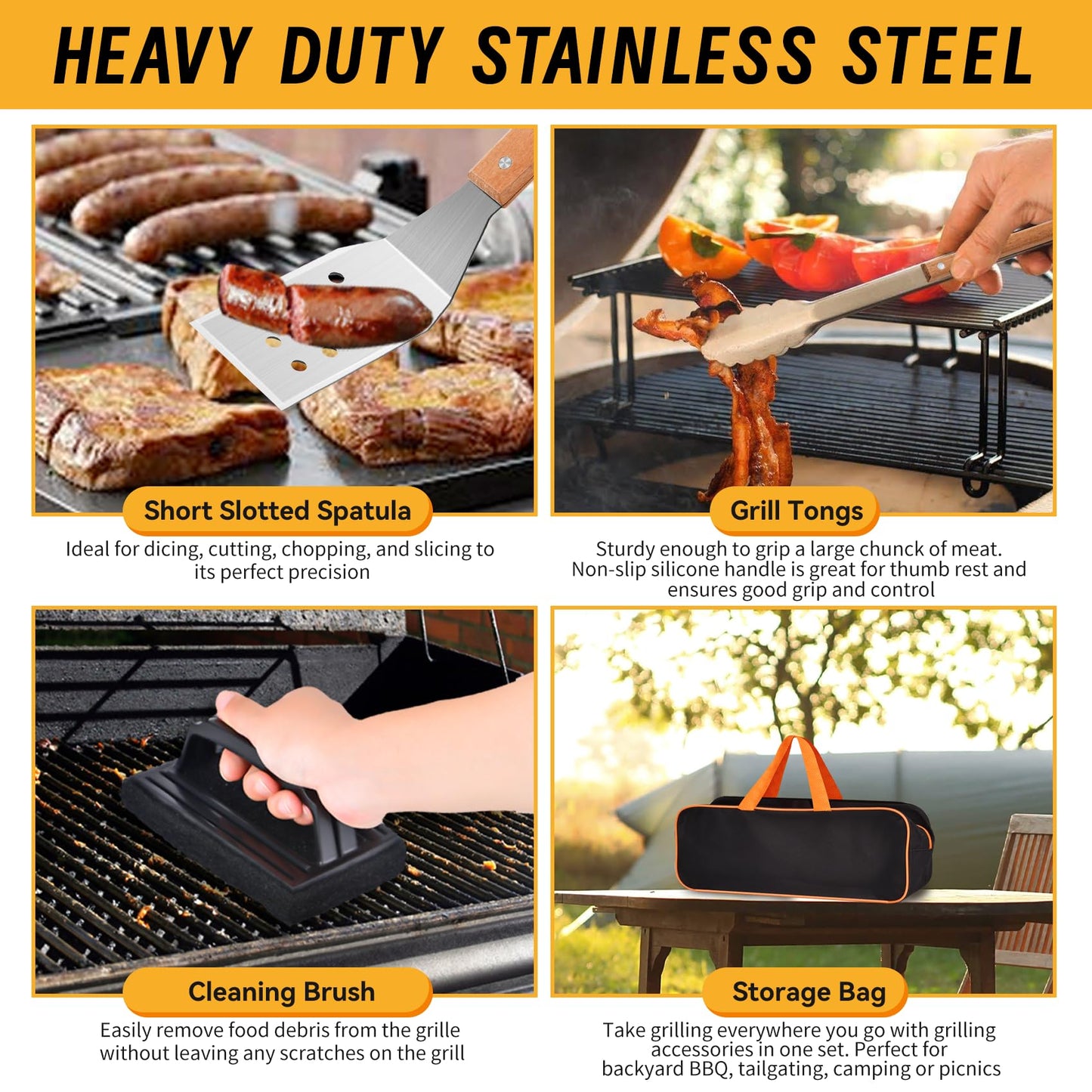Onlyflame 29PCS Professional BBQ Griddle Tool Kit for Flat Top Grill Blackstone and Camp Chef - Stainless Steel Griddle Spatulas Accessories Kit with Basting Cover, Carry Bag and More Tools