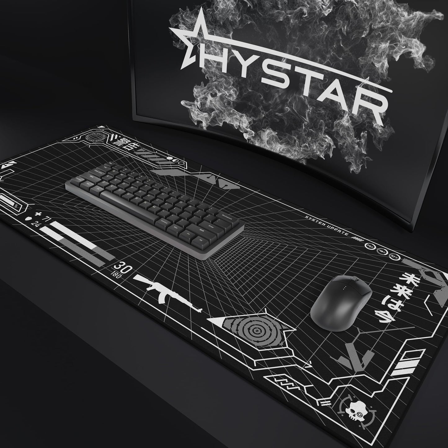 Hystar® Extended Gaming Mouse Pad | XXL 36" x 16" | 5mm Thick, Waterproof Surface, Smooth Polyester Fabric, and Natural Rubber Base | Mainframe (Dark)