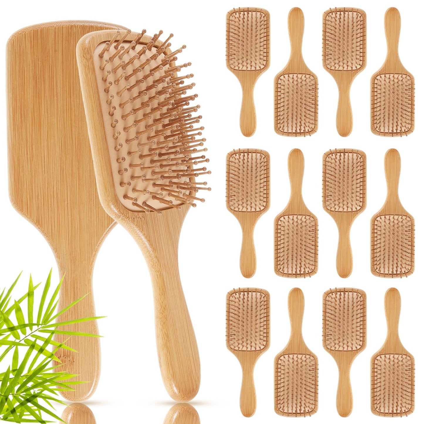 Tessco for you 12 Pcs Bamboo Hair Brushes for Women Bulk Wooden Paddle Brush Scalp Massage Bamboo Bristle Anti Static Engraving DIY Gift for Wedding Birthday Party(9.65'' X 3.35'',Natural)