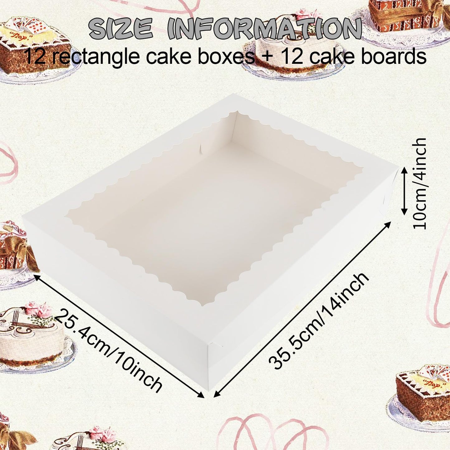 Anscher 12 Sets 14x10x4in White Bakery Boxes Half Sheet Cake Boxes with Board, Large Treat Boxes for Pastry Baking Cake Donuts Cupcake Pie Packaging