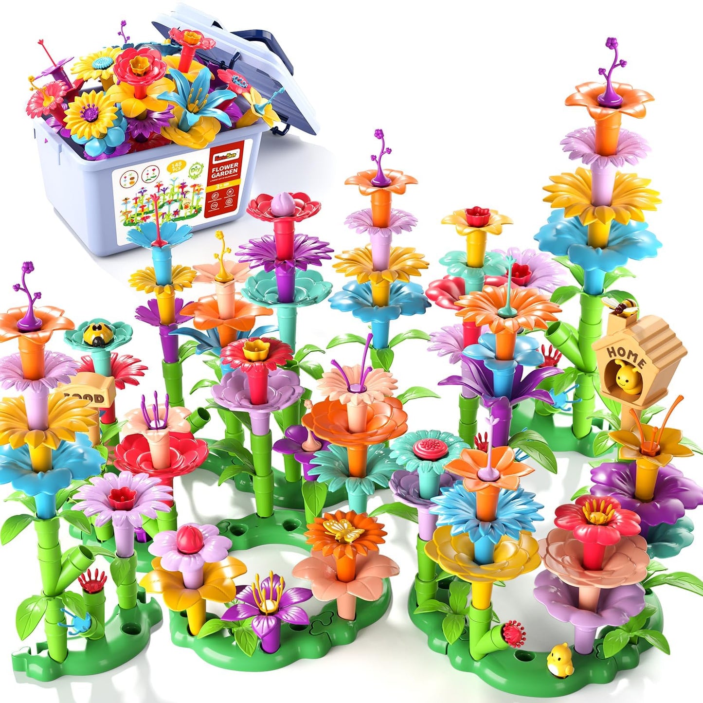 148PCS Flower Garden Building Toys for Girls, Educational Activity Preschool Birthday Gifts for 3 4 5 Year Old Girls, Toddler Building Stem Toys for Kids Toddlers Ages 3-5