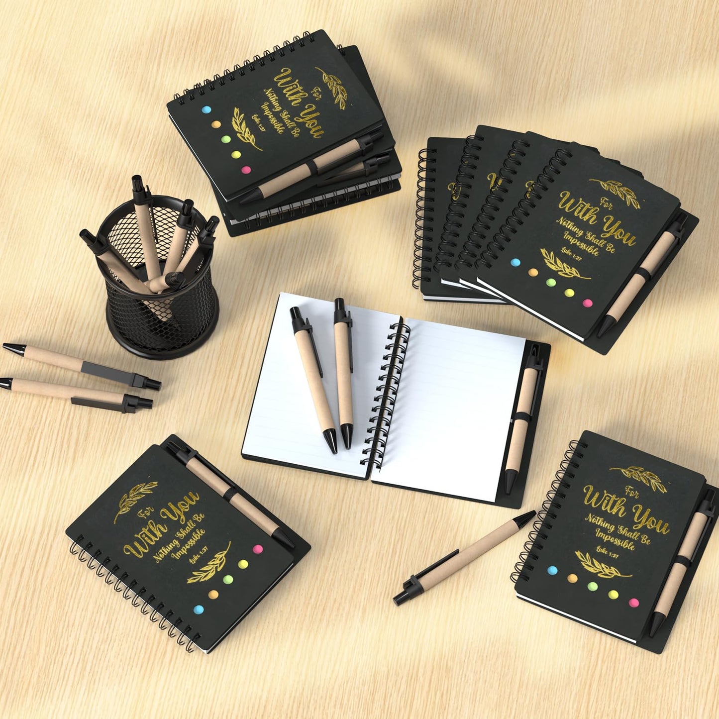 HochoLii 30 Pack Spiral Notebooks with Pens,Notebook in Bulk with Positive Words, Bulk Christian Gifts,Coworker Gifts,Prayer Journal,Small Gifts,Black