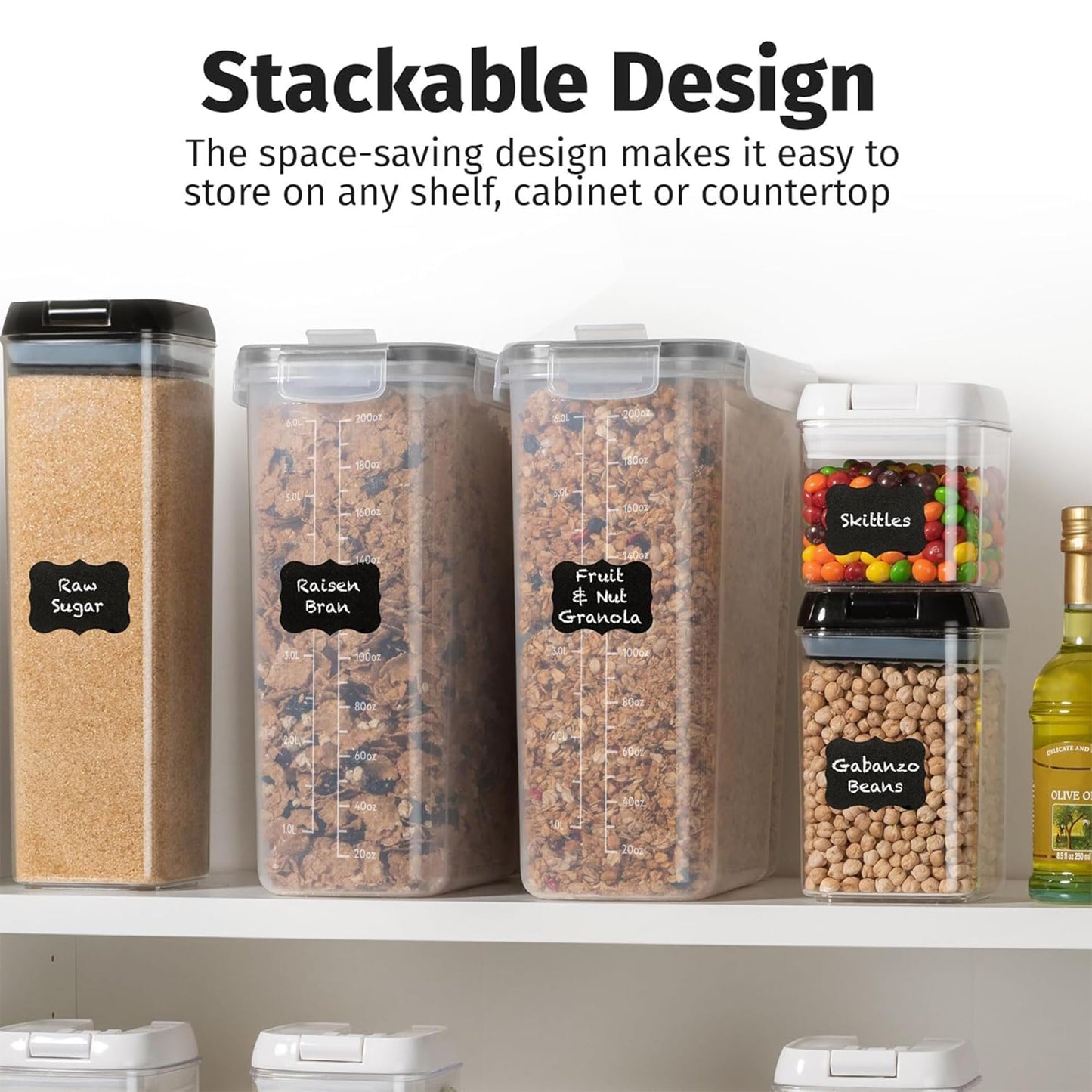 Shazo 2 Pack (6.3L / 213oz) Cereal Storage Containers - Bpa-Free Airtight Large Food Storage Containers with Lids, BPA-Free Plastic Cereal Dispenser for Pantry, Rice, Flour, Sugar & Pasta