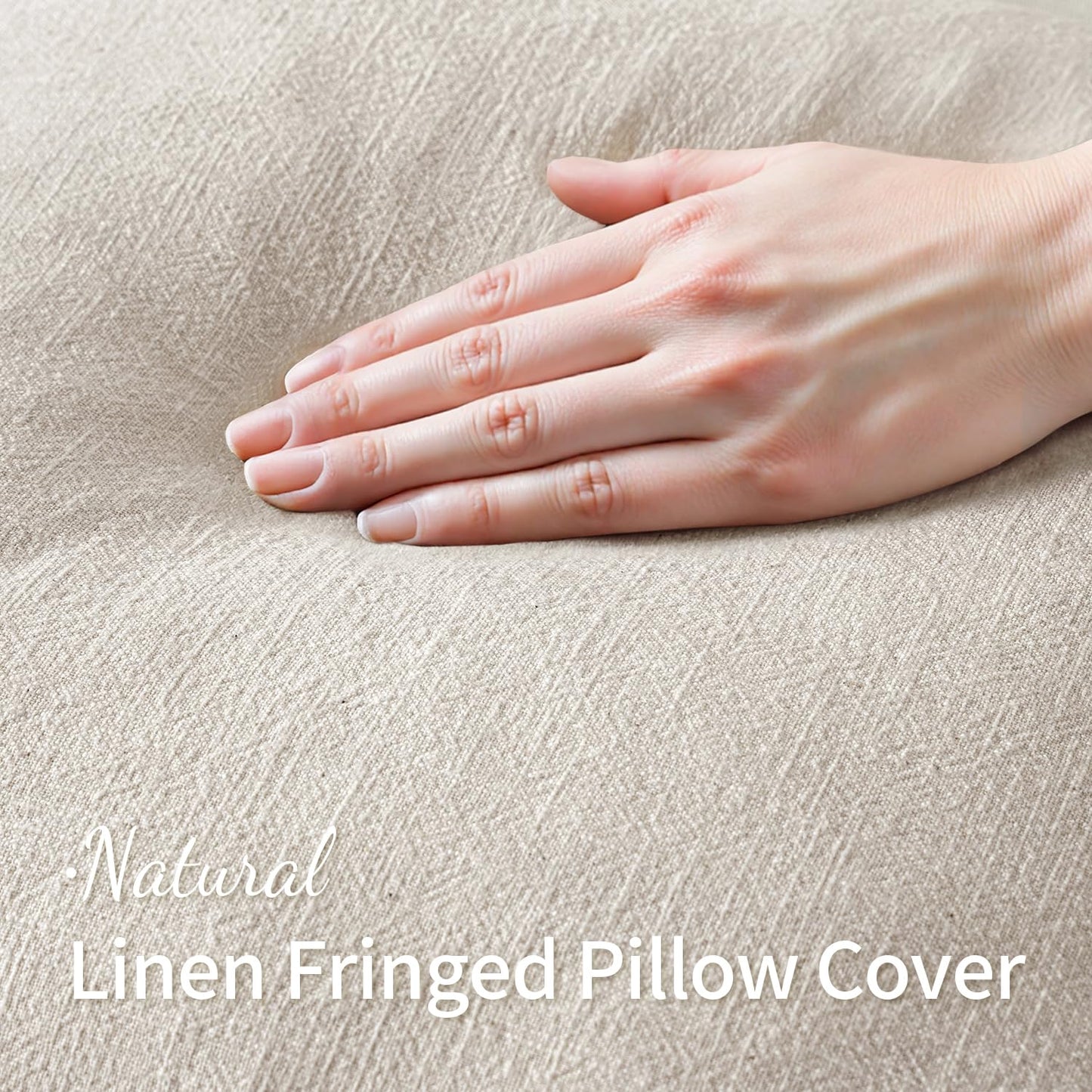 MIULEE Set of 2 Linen Throw Pillow Covers Decorative Boho Square with Tassels Farmhouse Cushion Covers Natural Beige Accent Pillowcase with Fringe for Couch Sofa Bed Living Room Spring 18x18 Inch