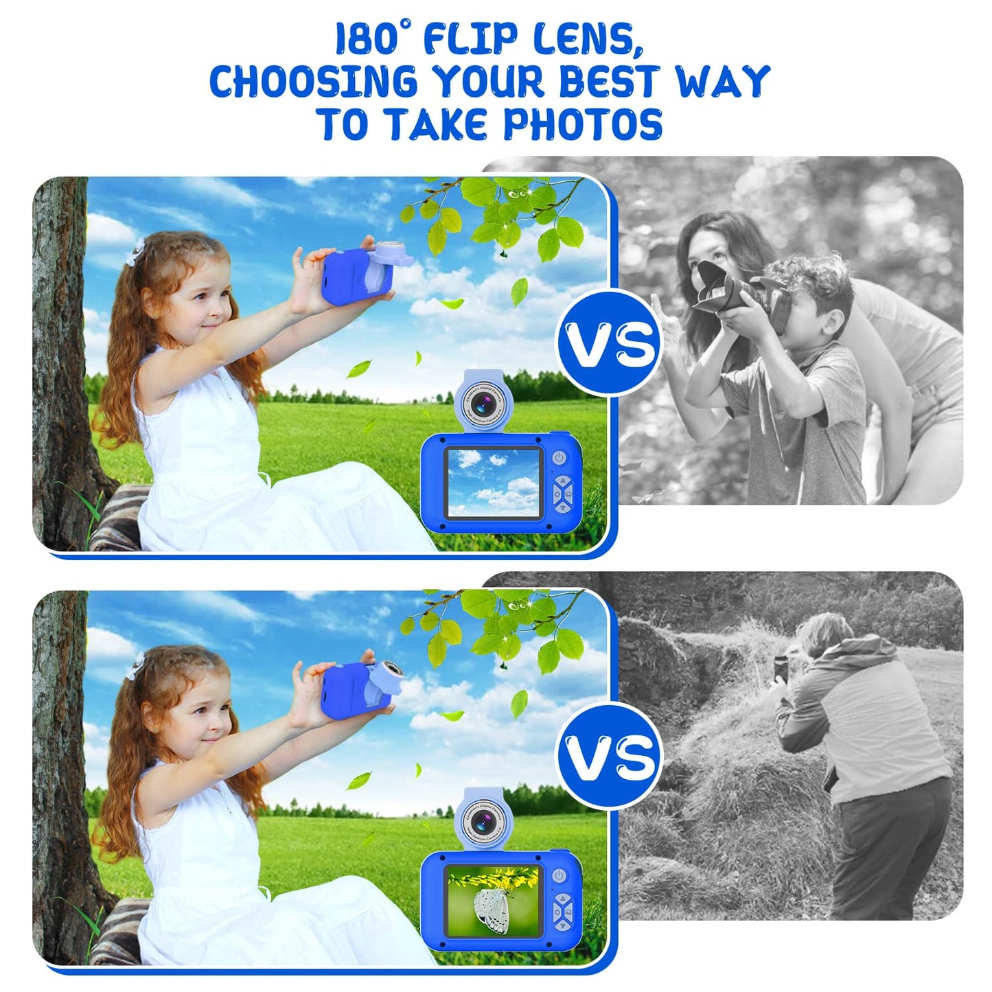 ARNSSIEN Kids Camera, Toddlers Digital Toy Camera with 180° Flip Lens, 2.4 Inch IPS Screen, 32 GB Card, Birthday Festival Present for 3 4 5 6 7 8 9 10 11 12 Year Old Girls & Boys, X101 (Sapphire Blue)