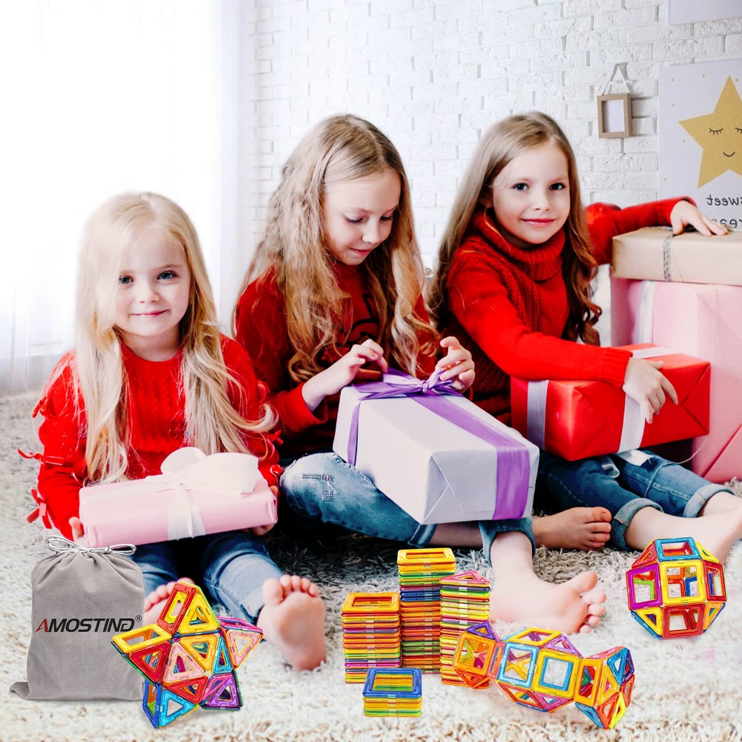 AMOSTING Magnetic Blocks Building Blocks Educational Toys Construction Stacking Toy-64 pcs