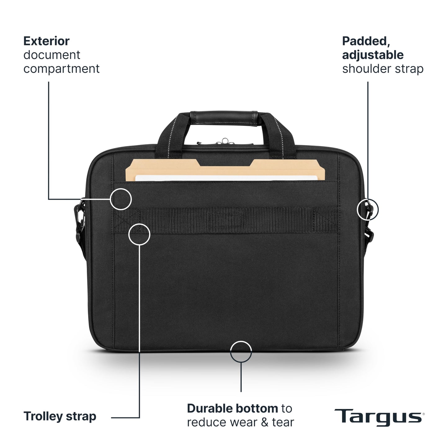 Targus 15–16” Classic Slim Briefcase – Lightweight Laptop Bag with Padded Compartment, Trolley Strap, Organizer Pocket & Shoulder Strap – Fits up to 16” Laptops - TCT027US