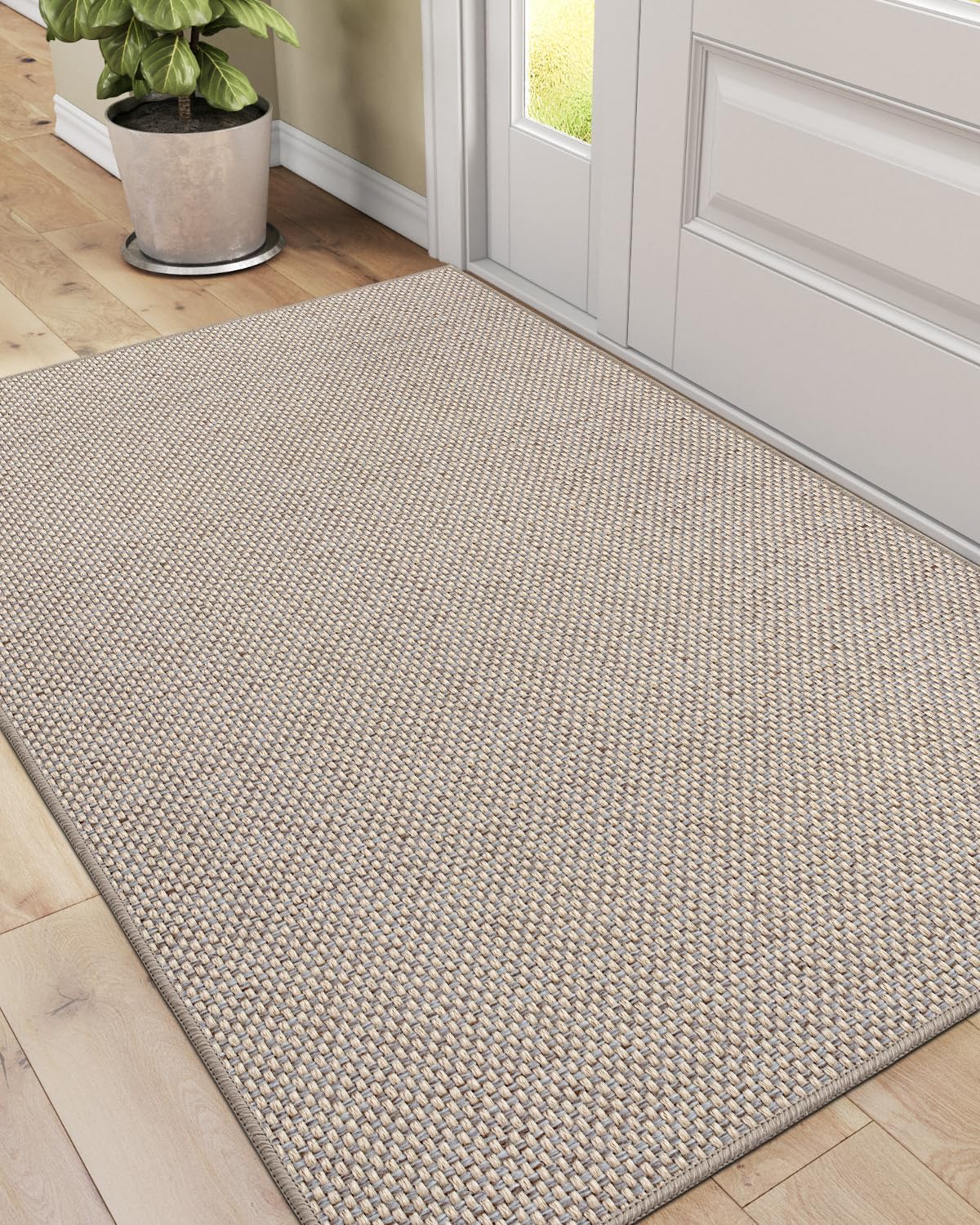 DEXI Front Door Mat Indoor, 32x48 Dirt Trapper Absorbent, Low Profile Non Slip Entrance Rug, Easy Clean Washable Inside Doormat for Entryway, Living Room, Laundry Room, Beige
