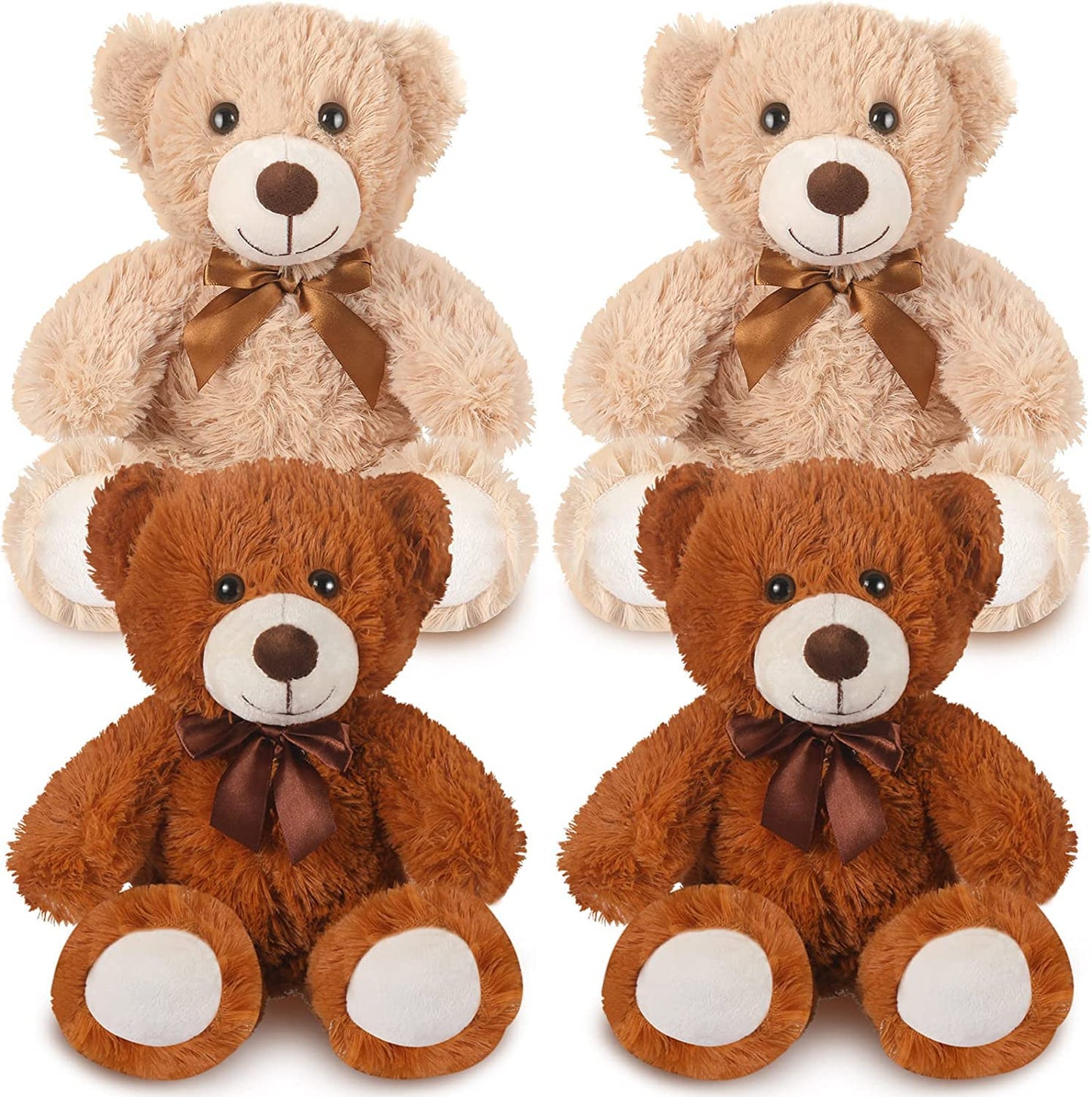 4 Packs 14 Inches Bears Plush Stuffed Animals Cute Soft Stuffed Bear Bulk for Girls Boys Girlfriend Gifts (Light Brown, Dark Brown)