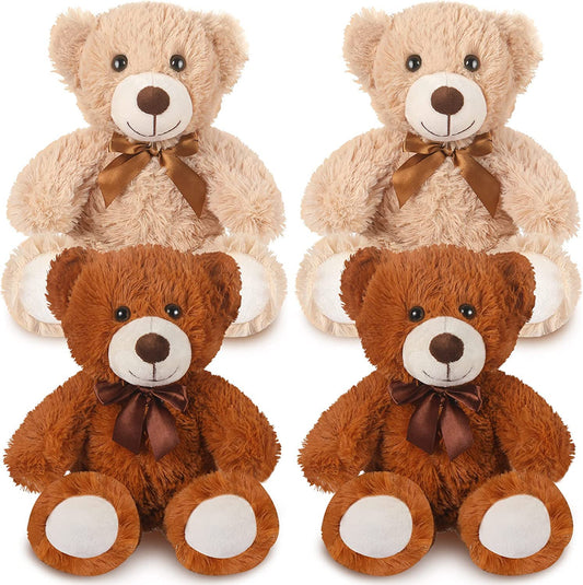 4 Packs 14 Inches Bears Plush Stuffed Animals Cute Soft Stuffed Bear Bulk for Girls Boys Girlfriend Gifts (Light Brown, Dark Brown)
