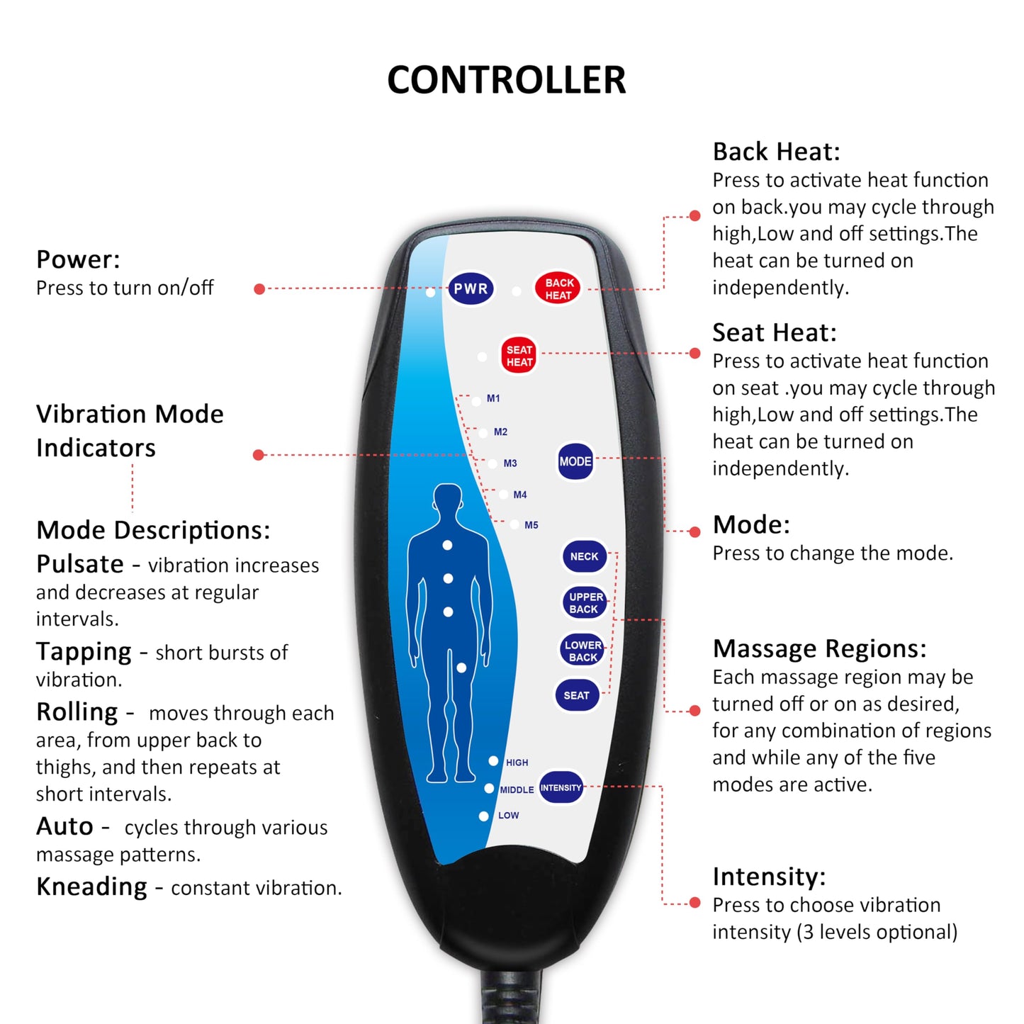 COMFIER Massage Seat Cushion with Heat - Back Massager for Chair, 3 Heating Pad, 10 Vibration Motors, Massage Chair Pad for Back Office Home use