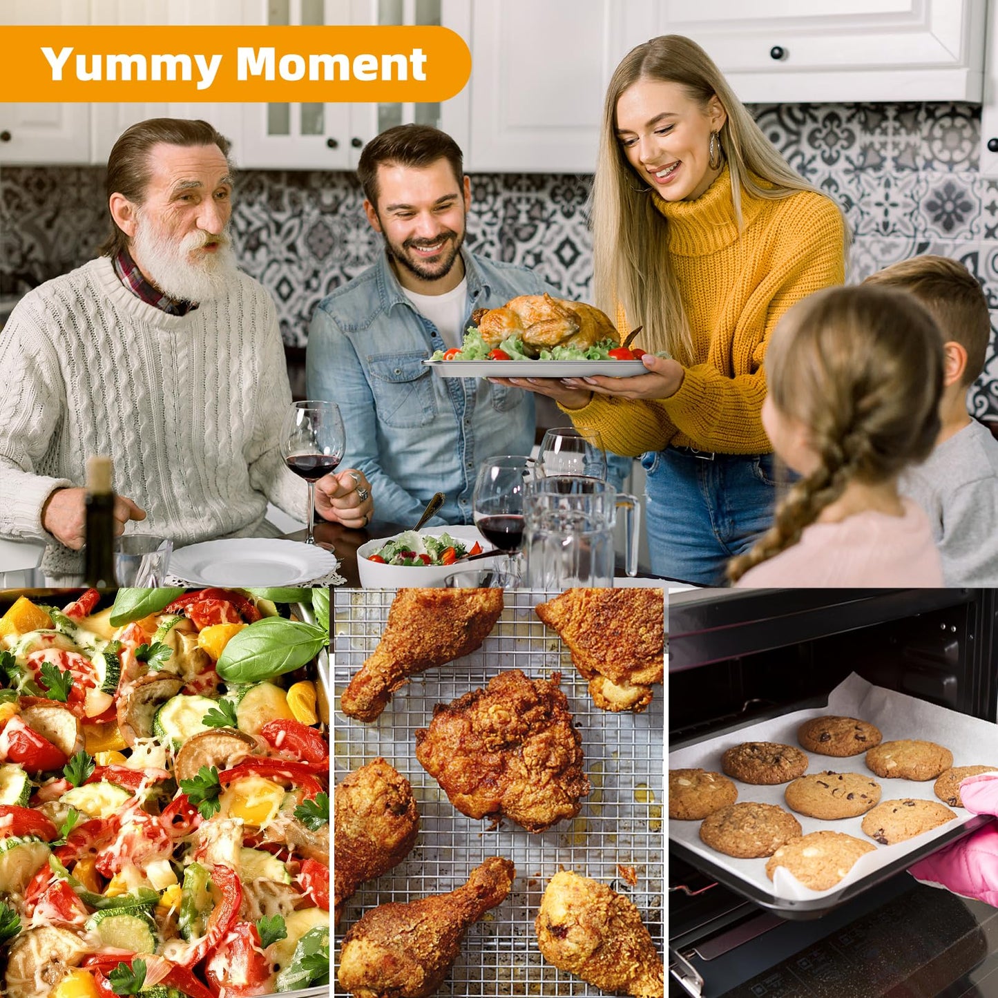 2 Set Air Fryer Basket for Oven, 15.6“ x 11.6“ and 12.8“ x 9.6“ Stainless Steel Air Fryer Tray with 60 PCS Parchment Paper,Air Fryer Pan with Crisper Tray for Baking Fries,Bacon,Chicken