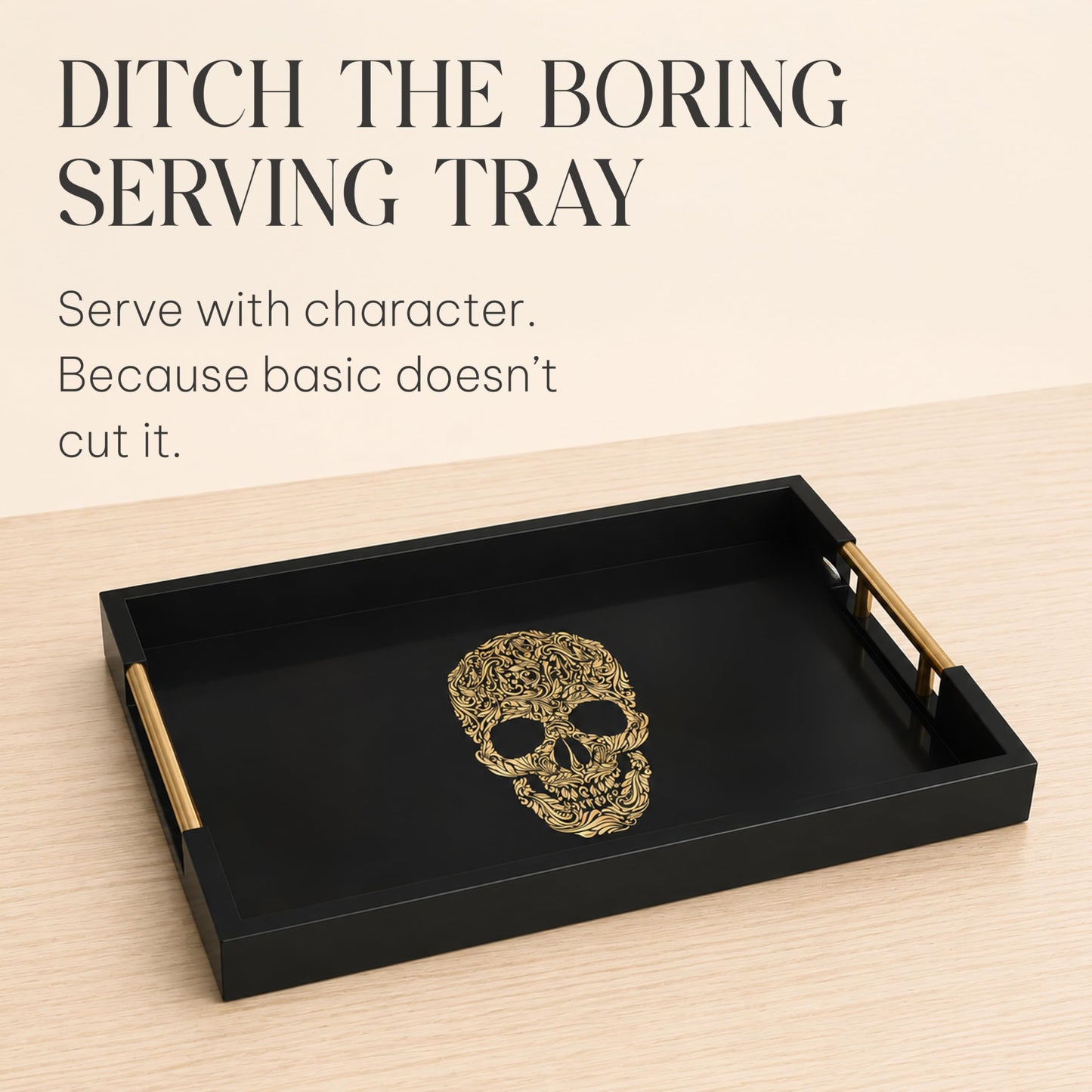 Death Decor Modern Serving Tray with Skull Design Gothic Ottoman Tray, Tea and Coffee Table Tray, Jewelry Bathroom Organizer, Gift, Christmas, Gloss Finish