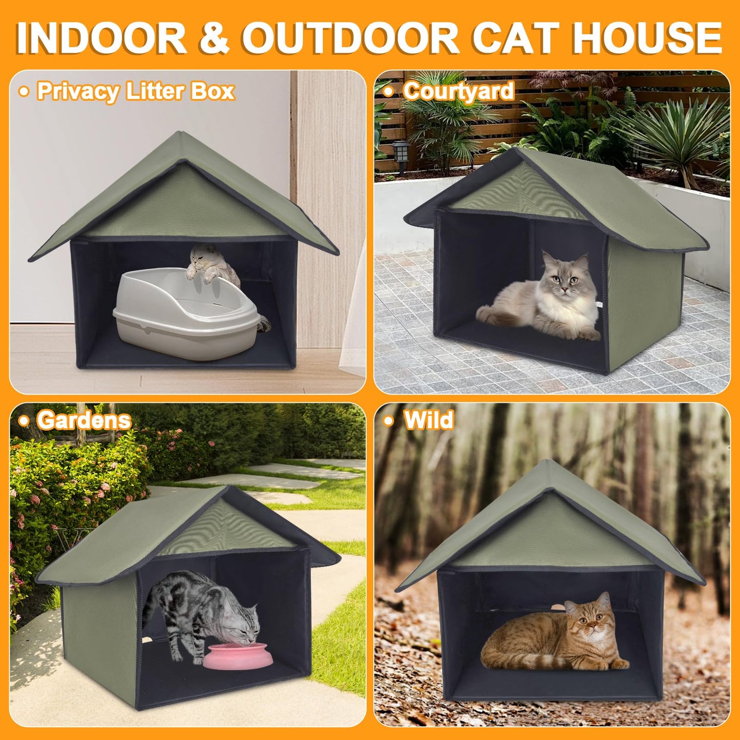 Soekoa Outdoor Cat Feeding Station, Stray Cat Shelter, Cat Shelter Outdoor for Food and Wate, Waterproof Pet Shelter for Cats Birds, Rabbits and Small Dog