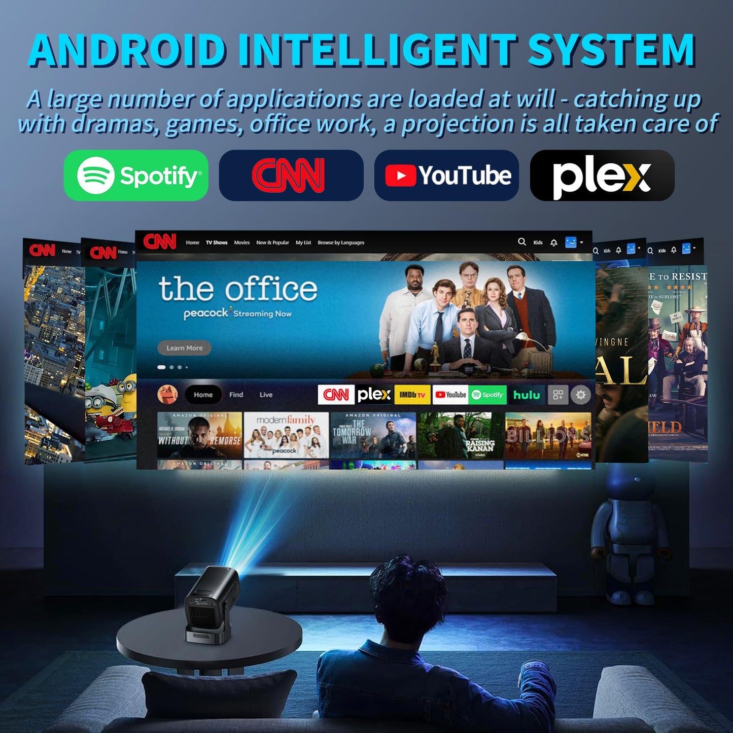 Projector [Auto Focus & Native 1080P & Built-in Apps] Mini Portable Projector 1080P, 4K Full HD with WiFi 6 & Bluetooth 5.4, Auto Focus & Keystone, 270° Rotatable, Compatible with Phone/HDMI/USB,Black