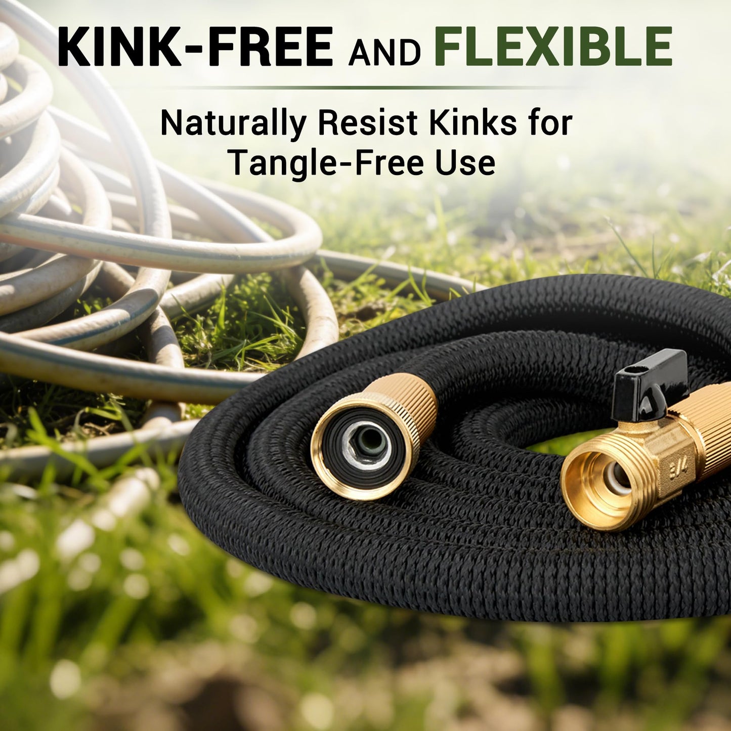 100 FT Expandable Garden Hose – Extra Long Retractable Hose for Large Yards & Driveways, No Kink Flexible Water Hose with Heavy-Duty Latex Core & Brass Fittings